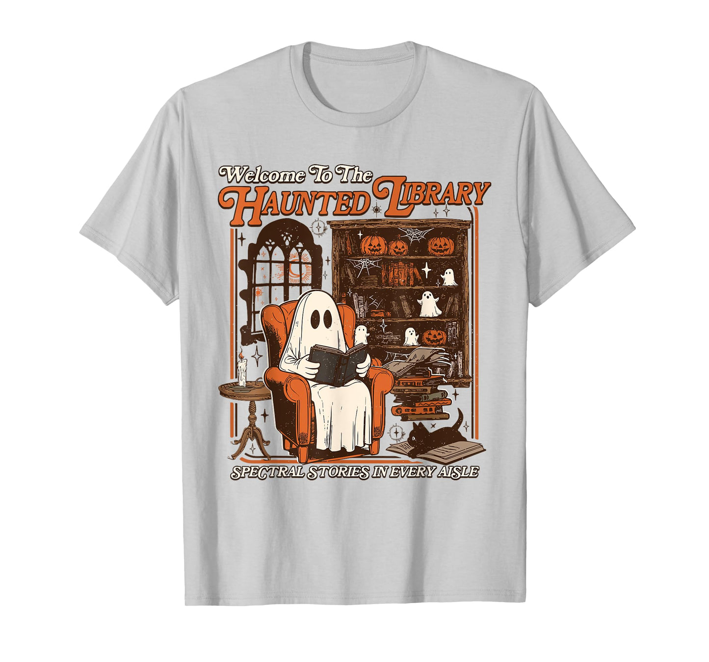 Halloween Funny Ghost Welcome To The Haunted Library T-Shirt