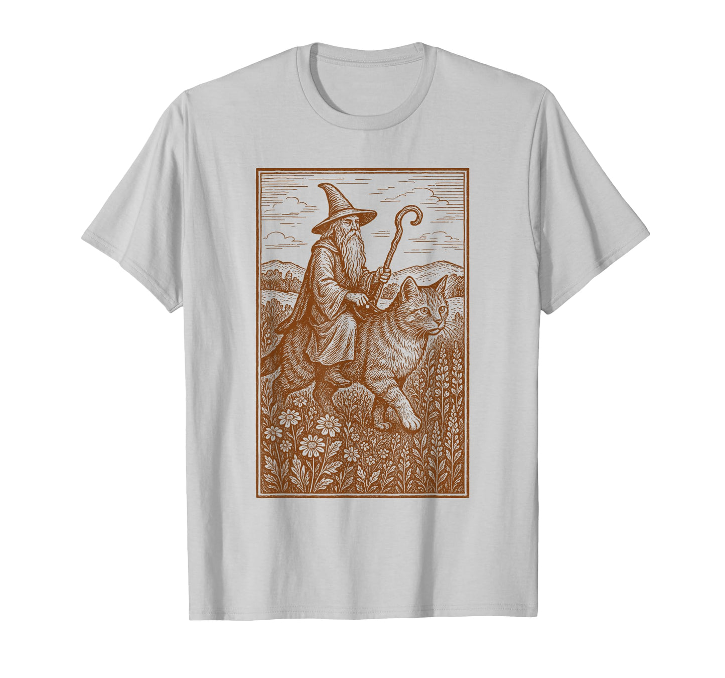 Wizard Riding Cat Castlecore Renaissance Medieval Fair T-Shirt