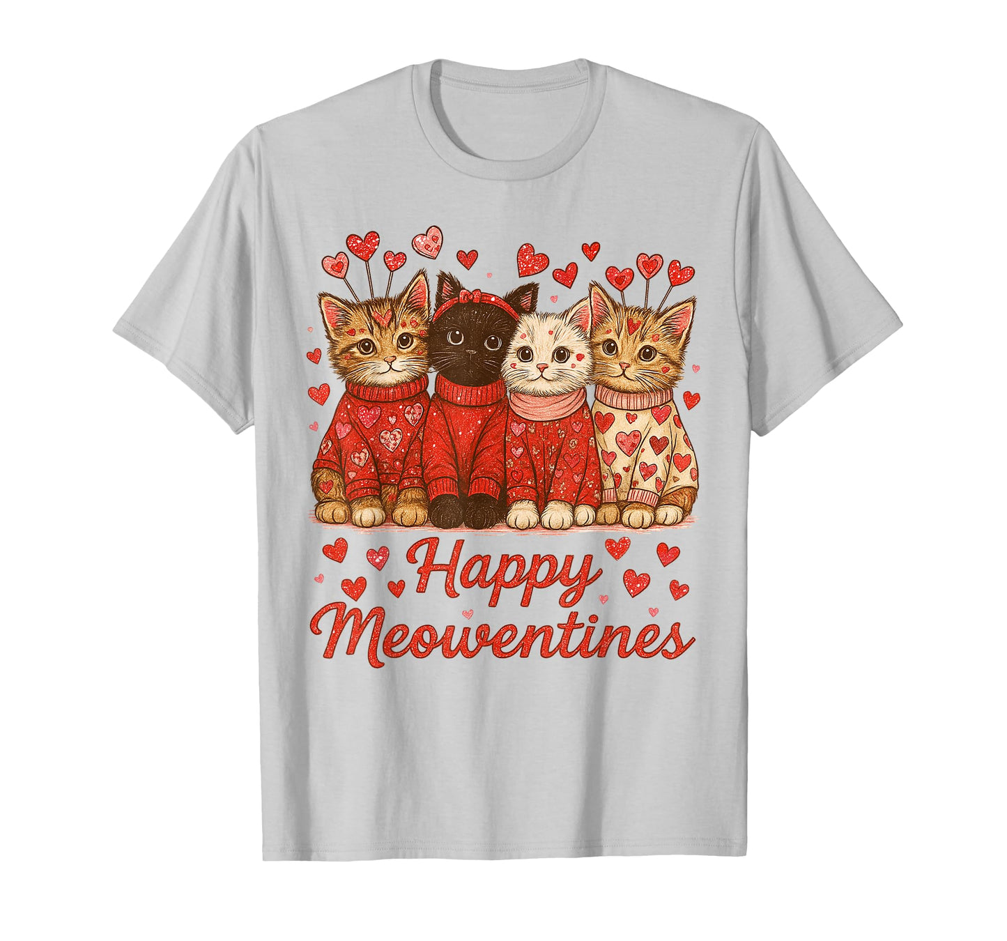 Happy Meowentines Cute Valentine Cat Lover Cat Mom Women Kid T-Shirt