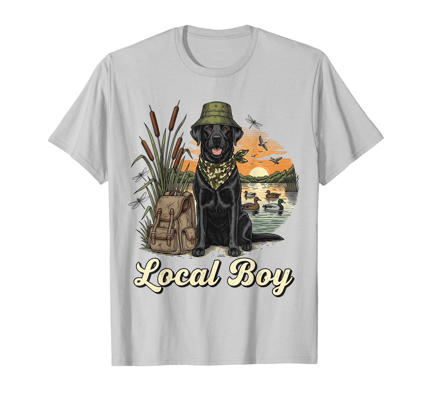 Local Boy Hunting Black Lab Retriever Waterfowl Marsh Sunset T-Shirt