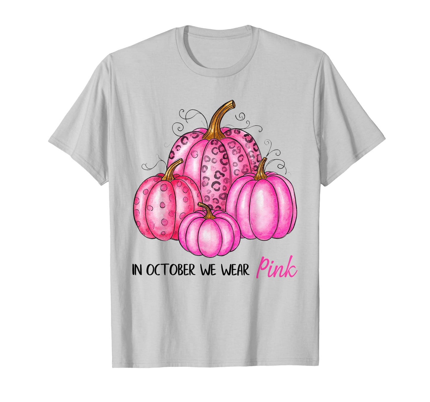 Bow Tie Pumpkin in October We Wear Pink Ribbon Breast Cancer T-Shirt