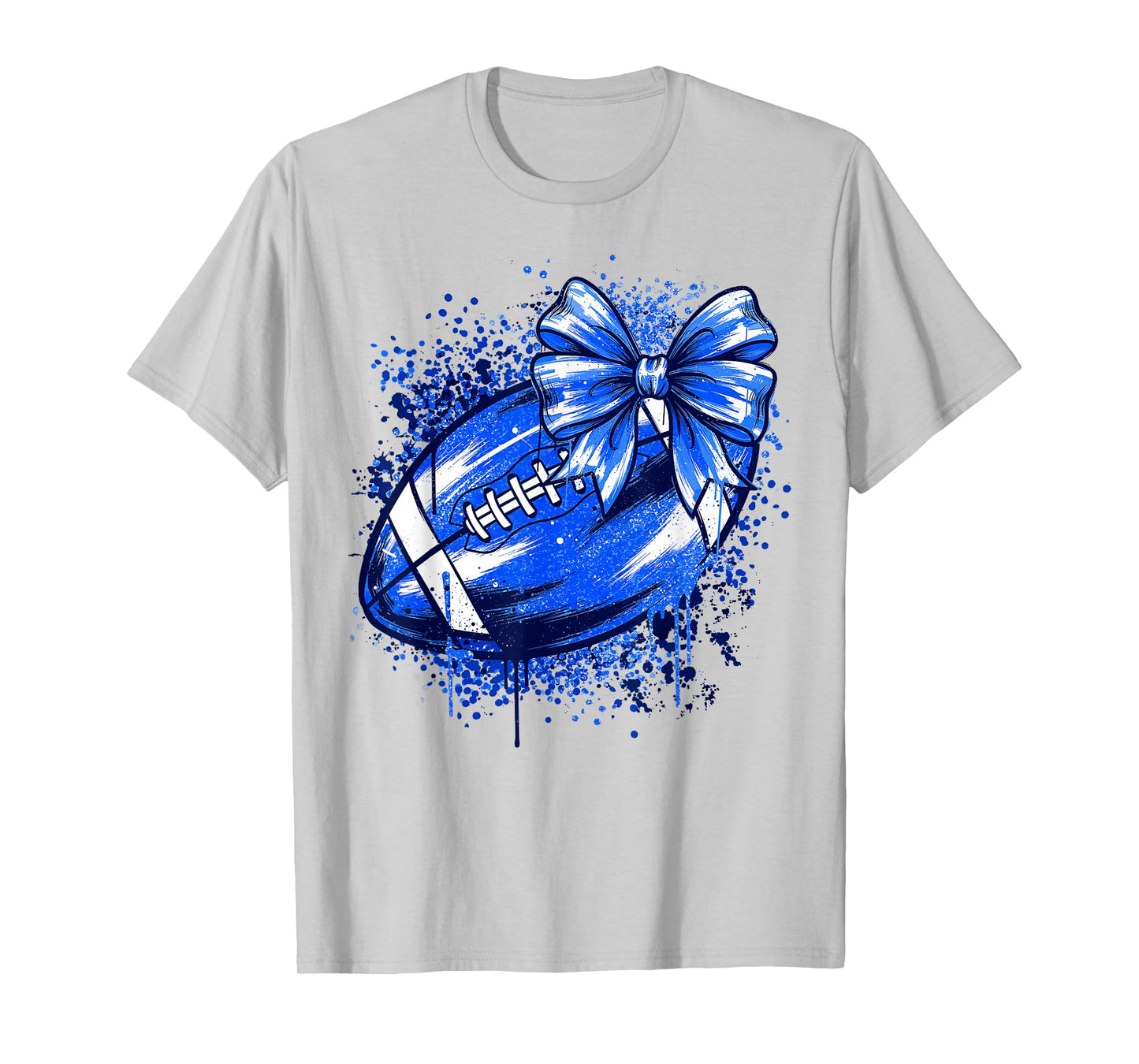 Game Day Coquette Bow Football Mama Girl Go Cheer Blue T-Shirt