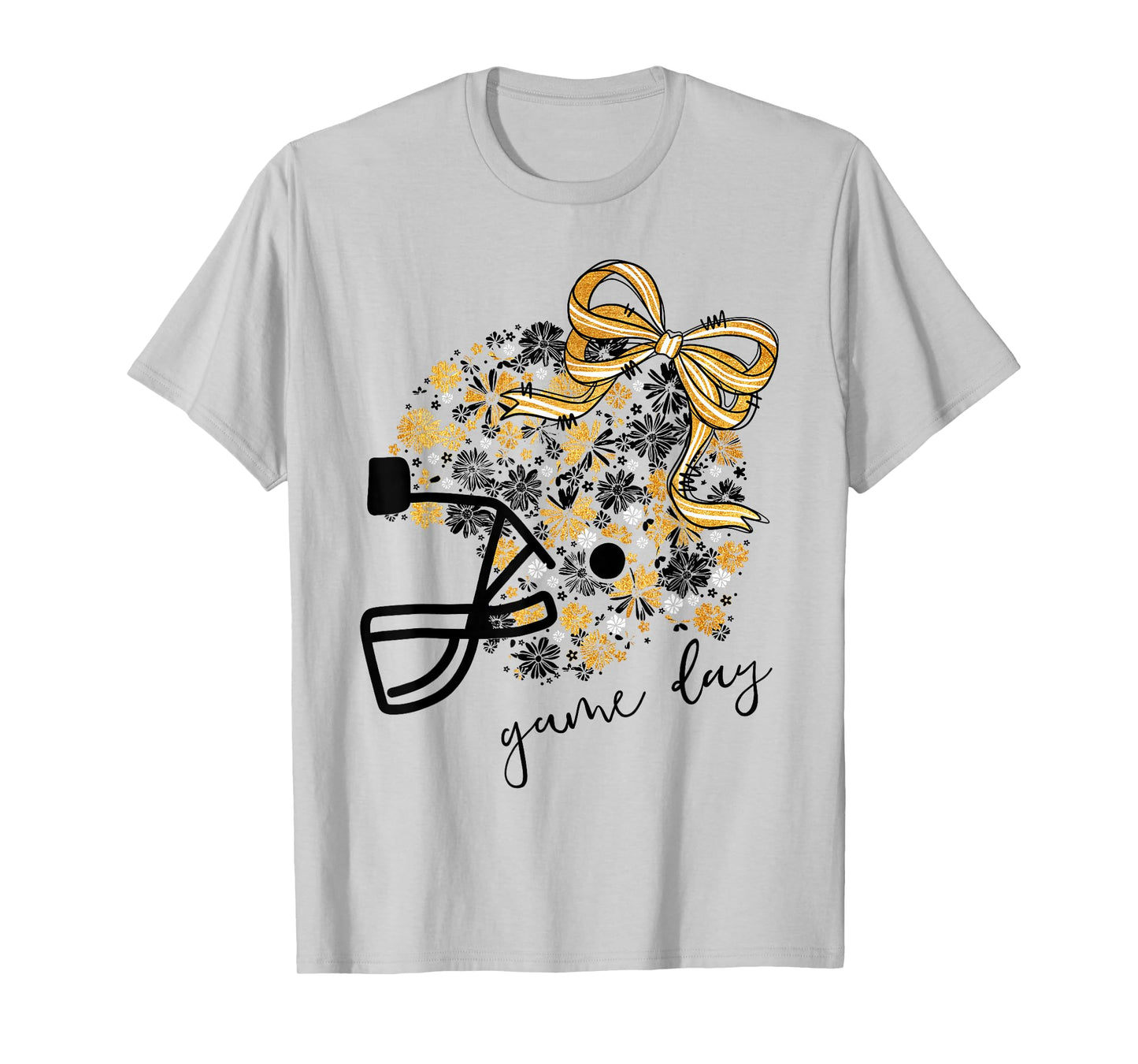 Game Day Football Season Football Mama Girl Black Gold Vibes T-Shirt