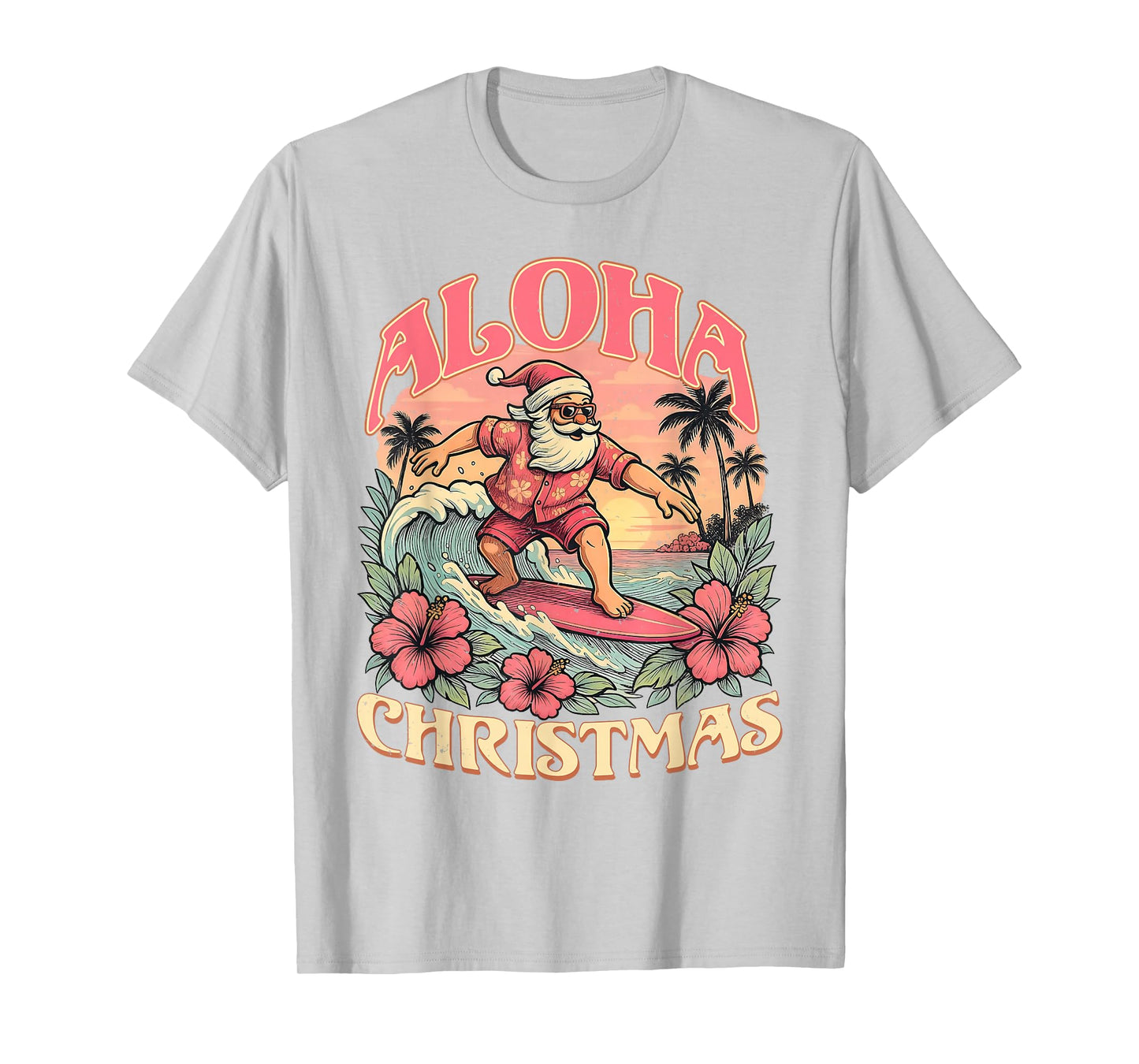 Aloha Christmas Santa Claus Surfing Hawaiian Mele Kalikimaka T-Shirt