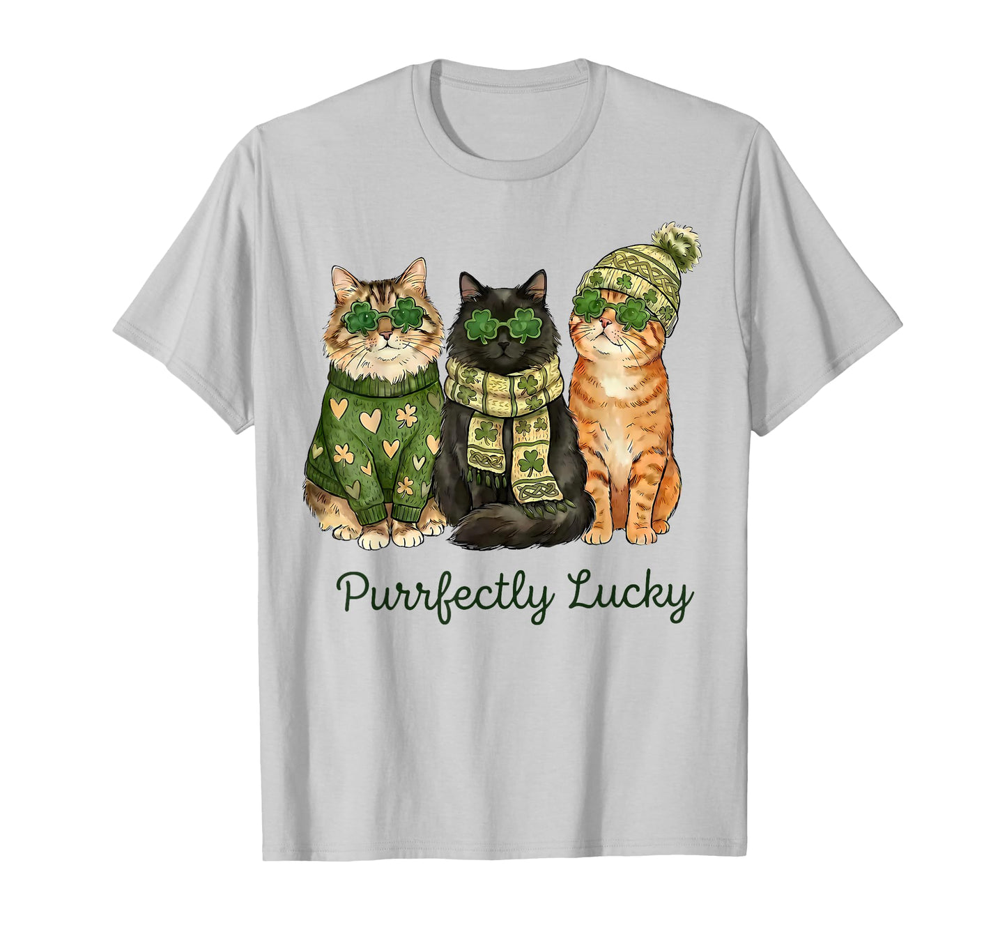 Purrfectly Lucky Cat St Patricks Day Shamrock Irish Clover T-Shirt