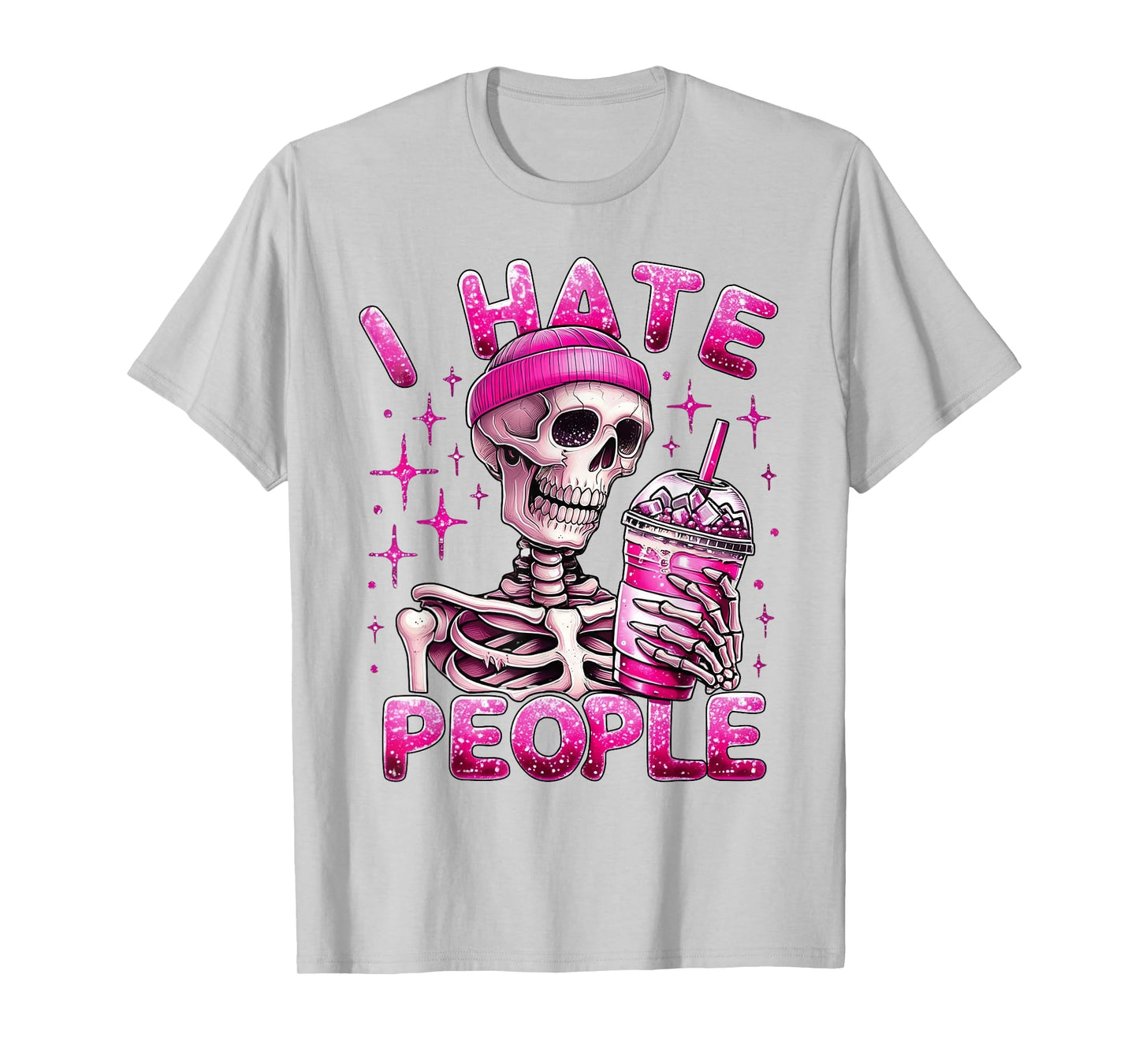 I Hate People Spooky Snarky Skeleton Iced Coffee Halloween T-Shirt