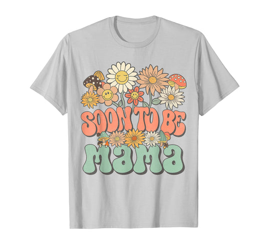 Soon to Be Mama Expecting Baby Pregnancy Groovy Wildflower T-Shirt