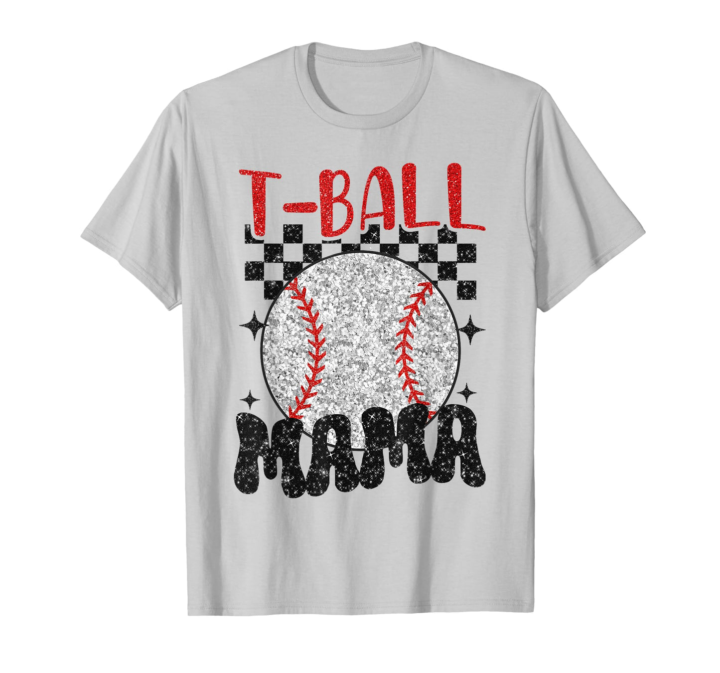 Vintage T-Ball Mama Softball Mom Checkered Print Mothers Day T-Shirt