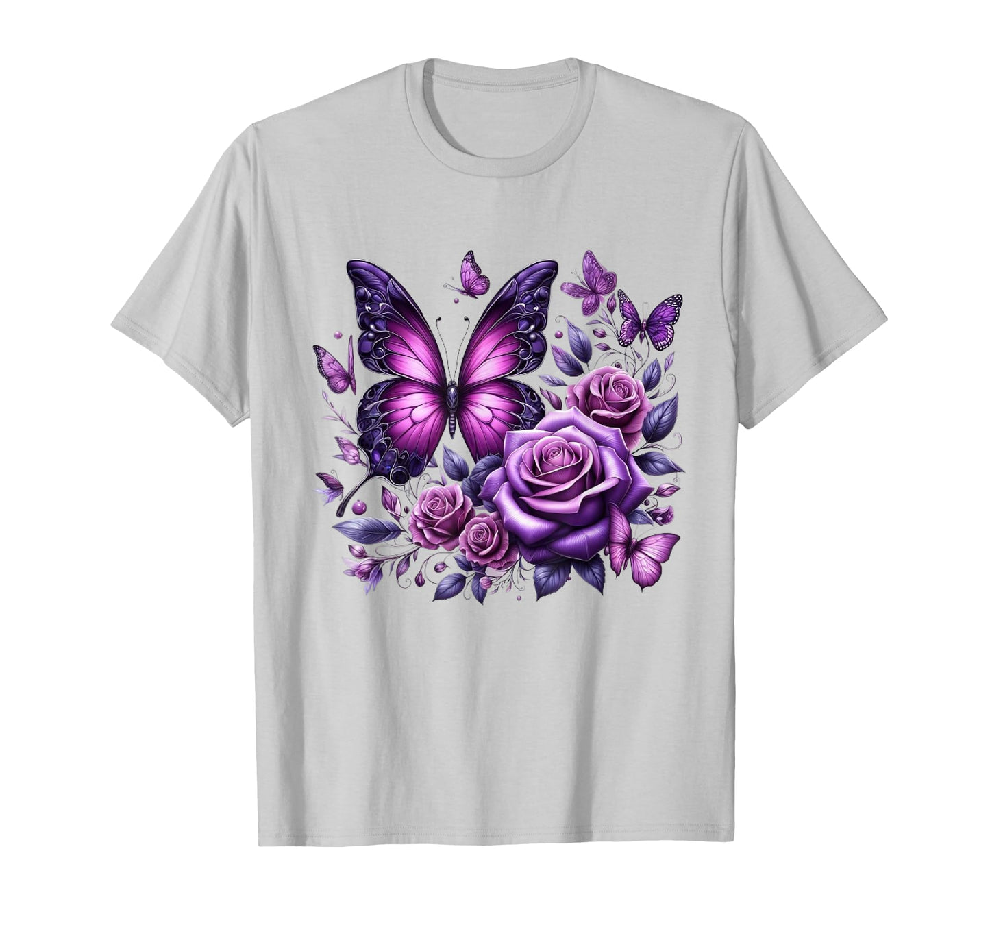 Beautiful Butterfly Purple Rose Butterfly Lovers Gifts Women T-Shirt