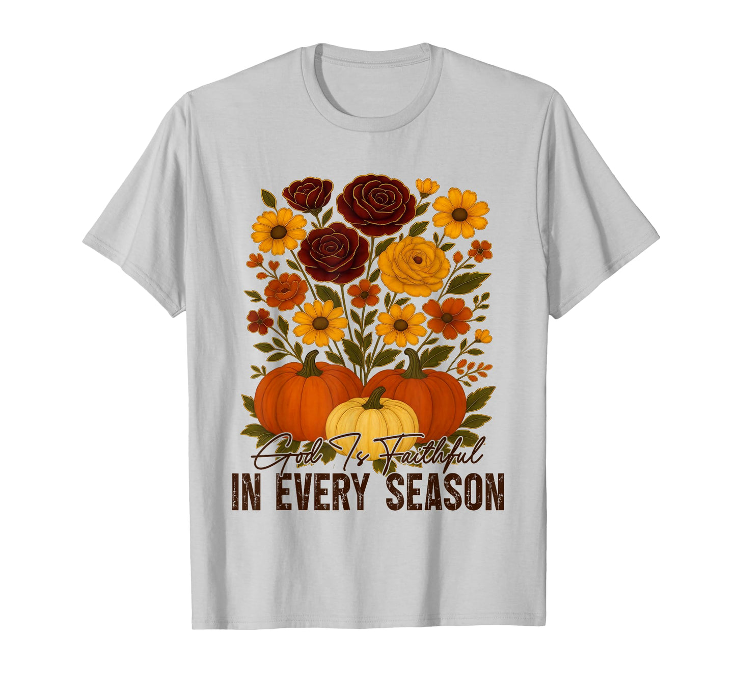 God is Faithful in Every Season Christian Fall Boho Floral T-Shirt