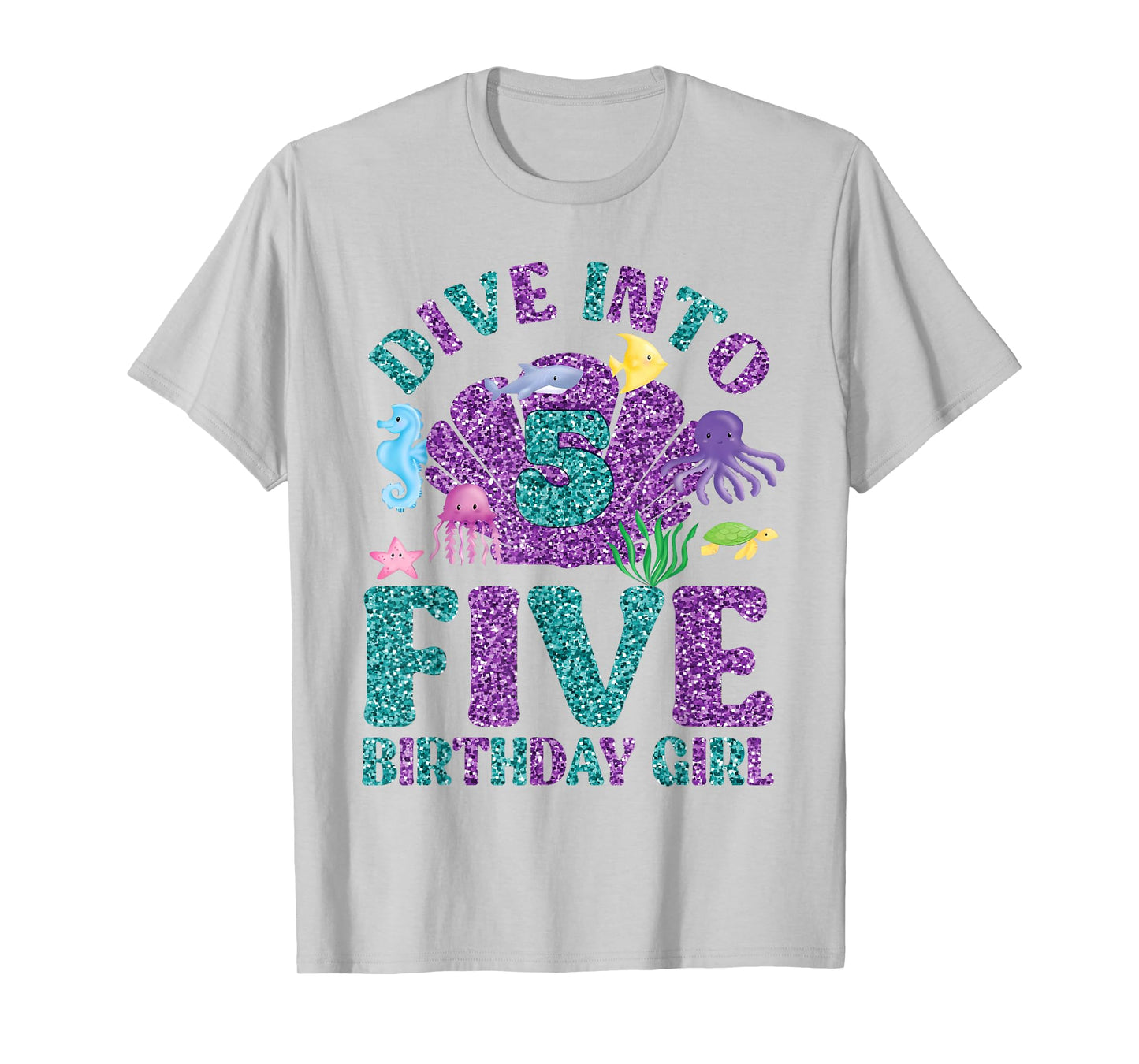 Dive Into 5 Birthday Decorations Girl 5th Birthday Mermaid T-Shirt