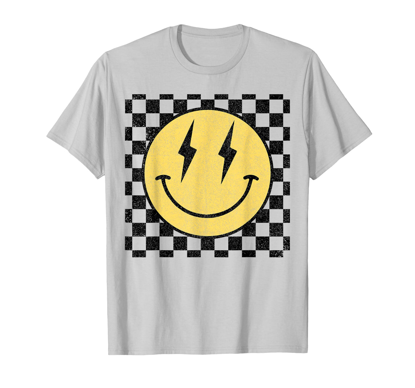 Retro Happy Face Shirt Checkered Pattern Smile Face Trendy T-Shirt