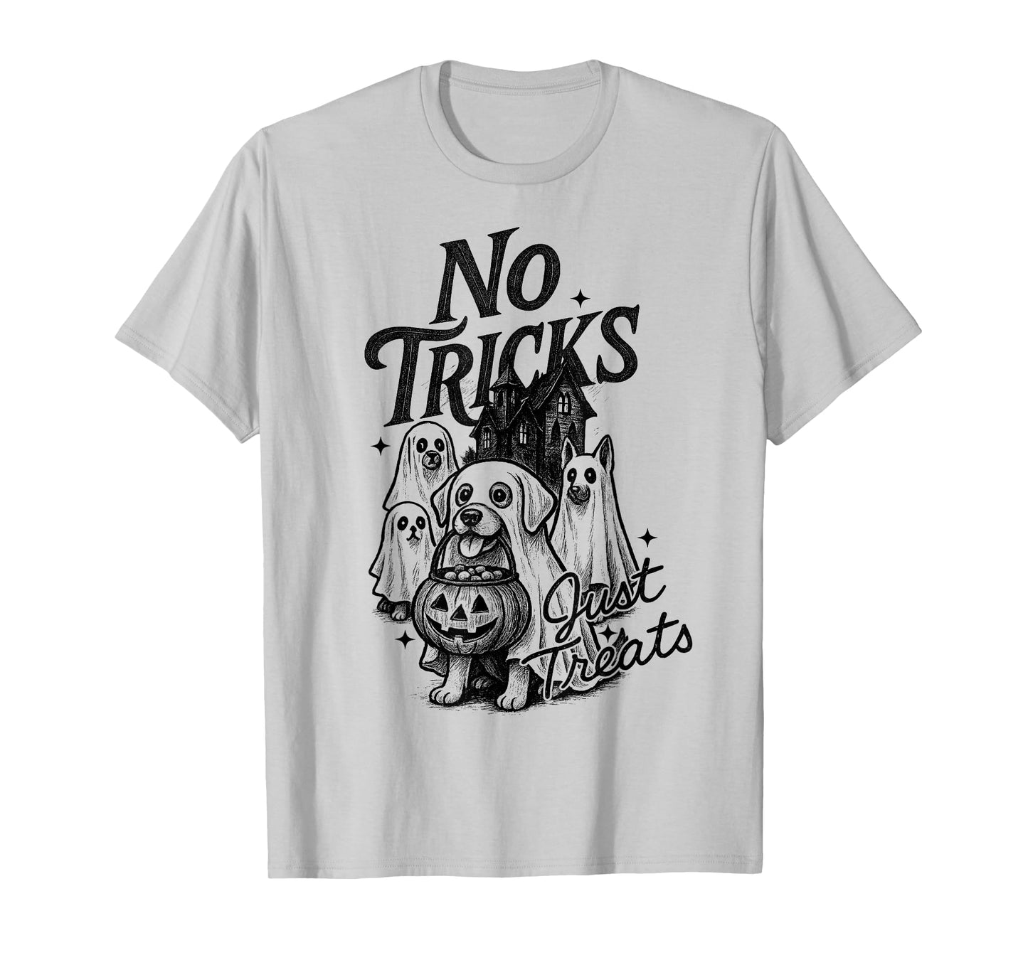 Happy Halloween No Tricks Just Treats Cute Ghost Dogs Spooky T-Shirt