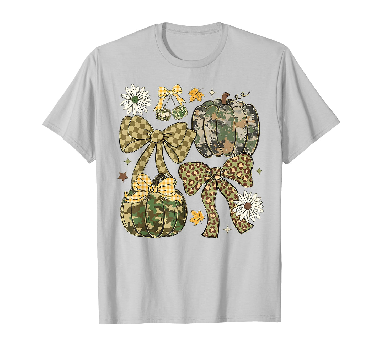 Leopard Camo Coquette Bow Pumpkin Thanksgiving Rustic Fall T-Shirt
