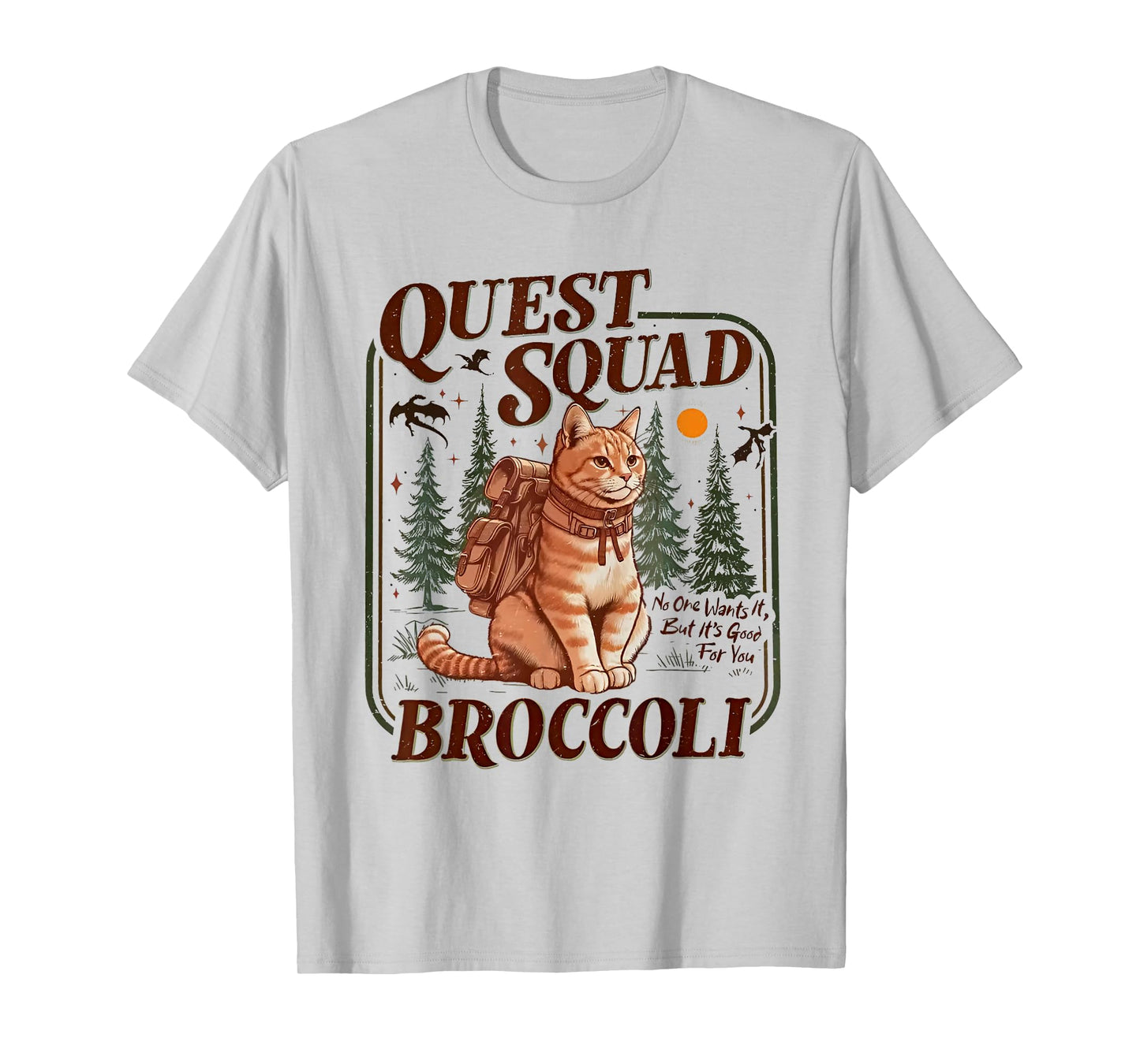 Quest Fantasy Squad Broccoli Funny Cat T-Shirt