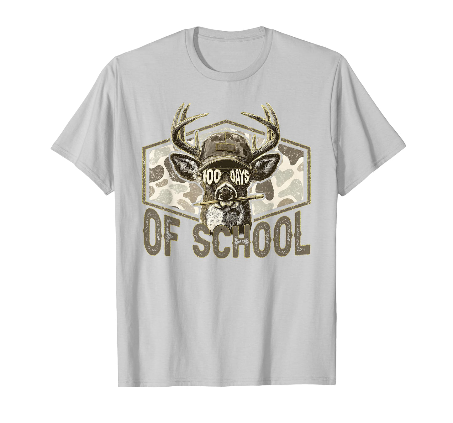100 Days of School Deer Hunting Camo Hunter Teacher Boy Men T-Shirt