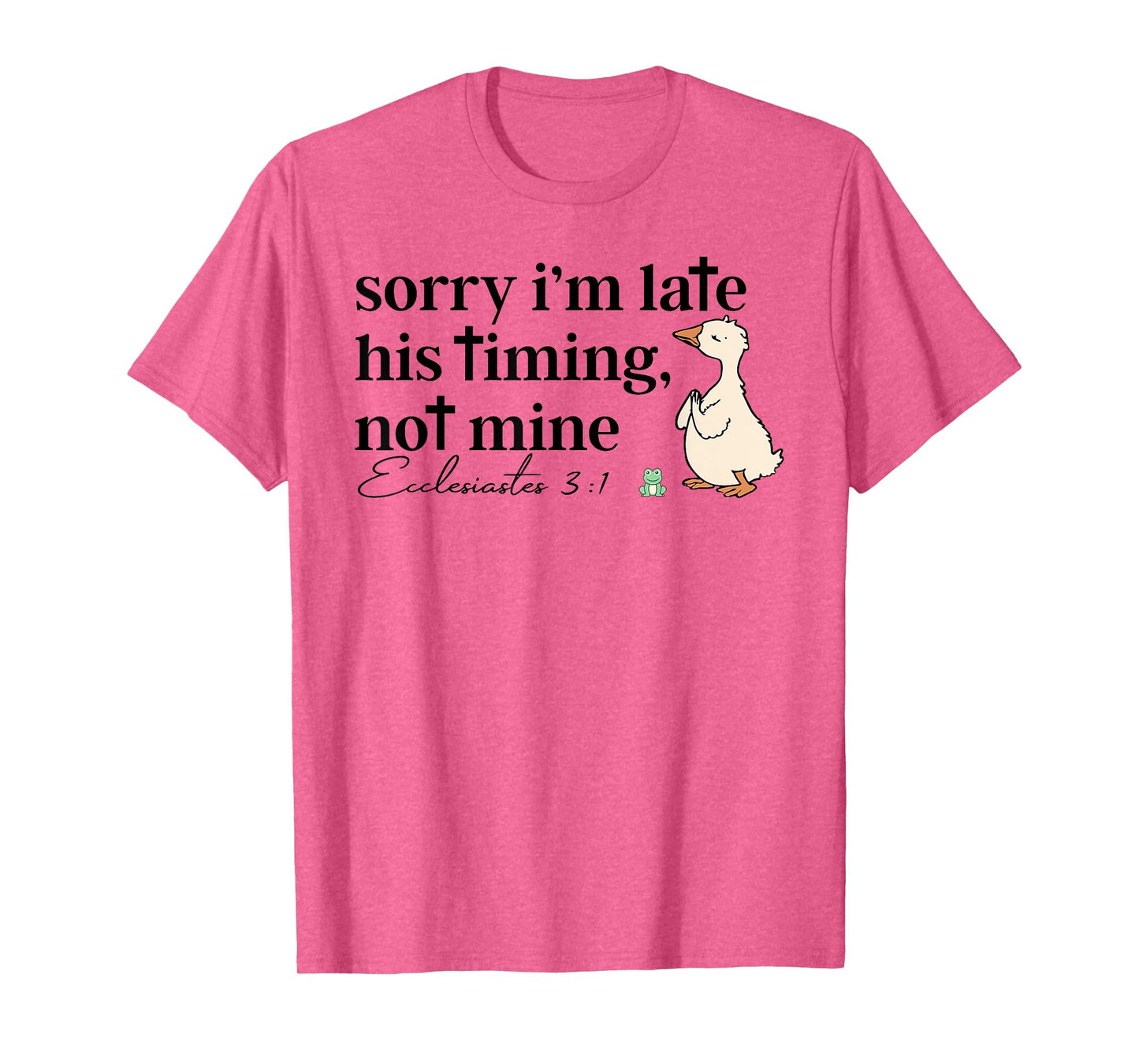 Sorry I'm Late His Timing Not Mine Christian Silly Goose T-Shirt