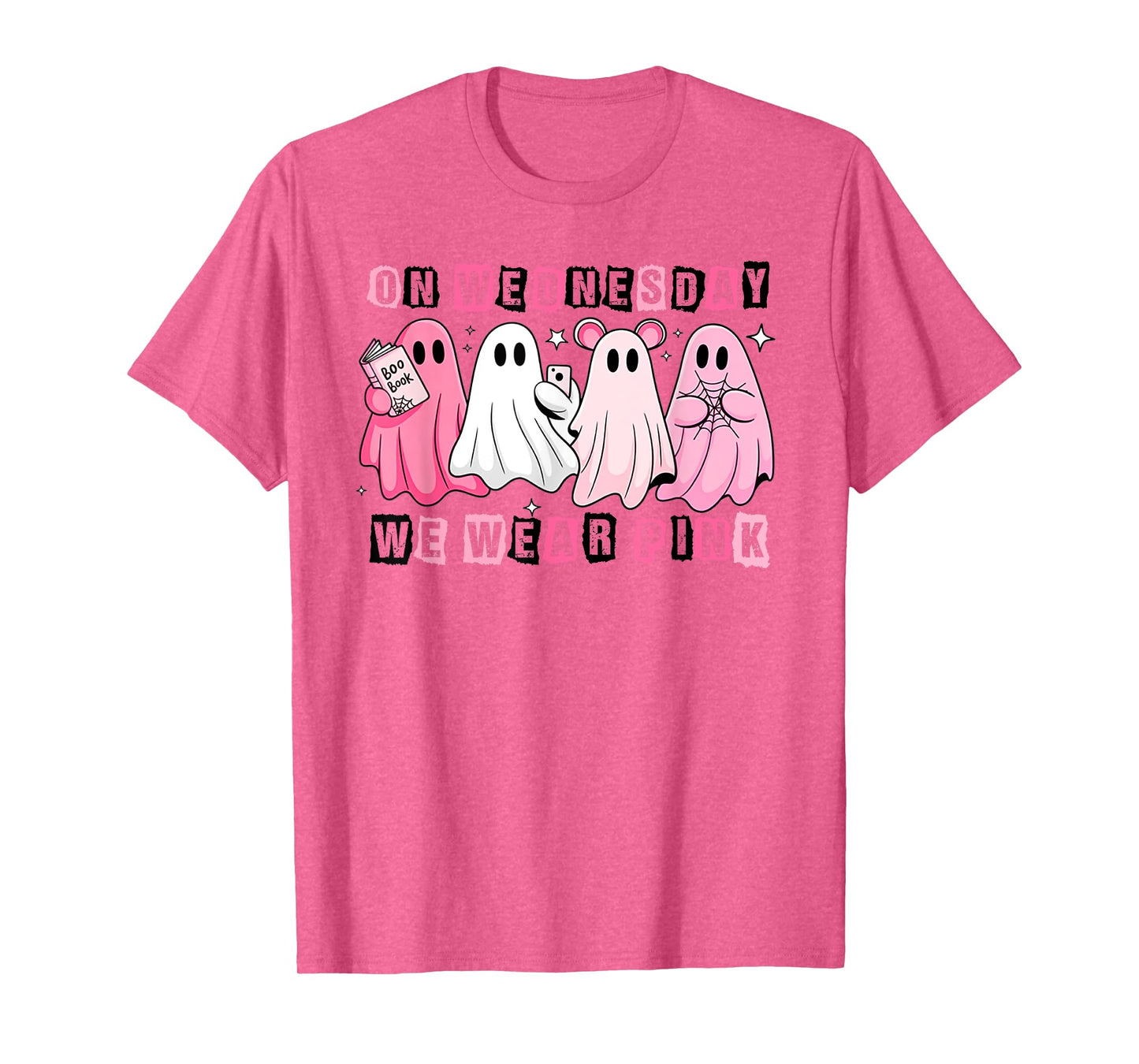 Funny On Wednesday We Wear Cute Pink Ghost Halloween T-Shirt