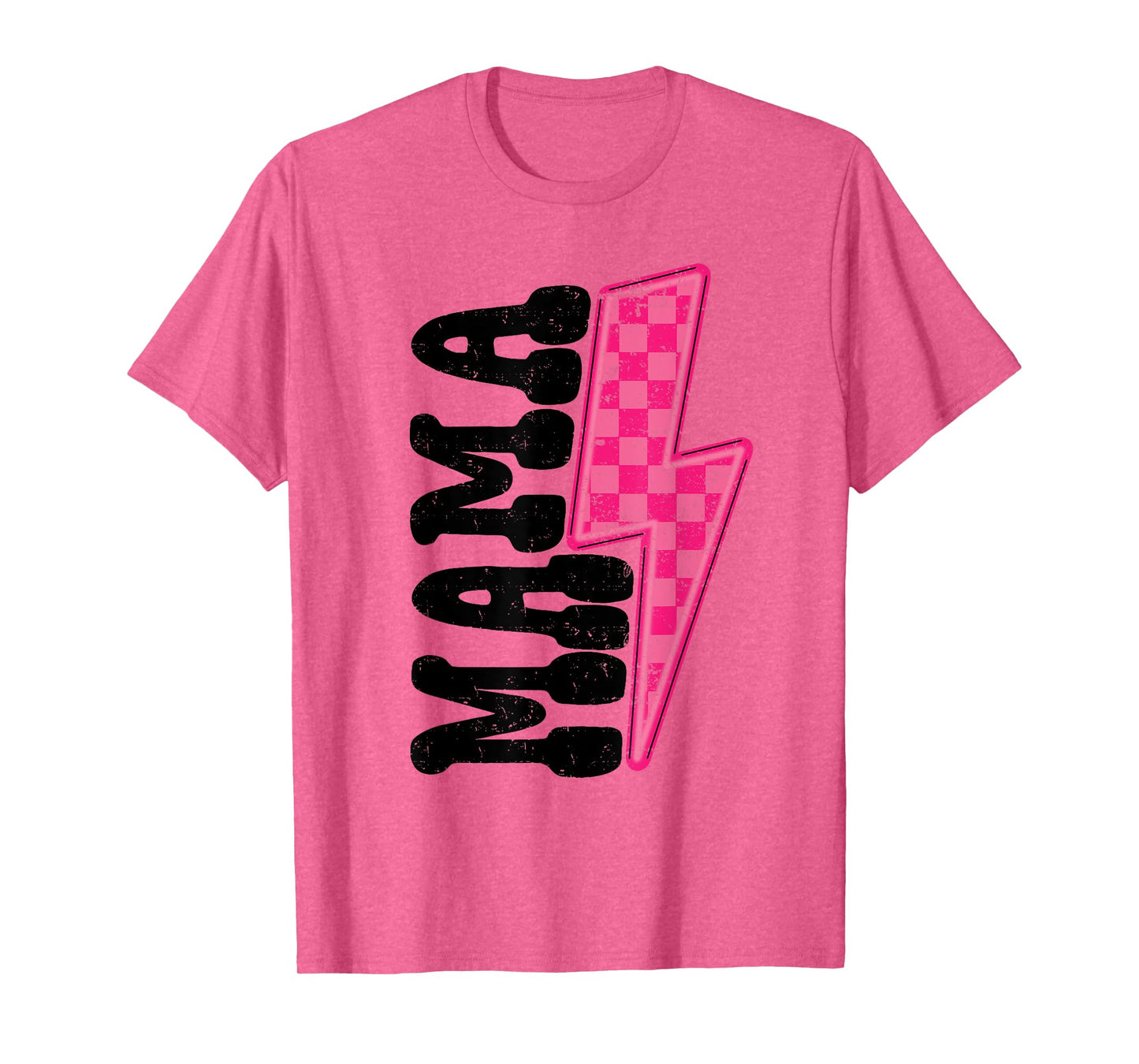 Mama Bolt Pink Checkered Lightning Mama Graphic Mother's Day T-Shirt