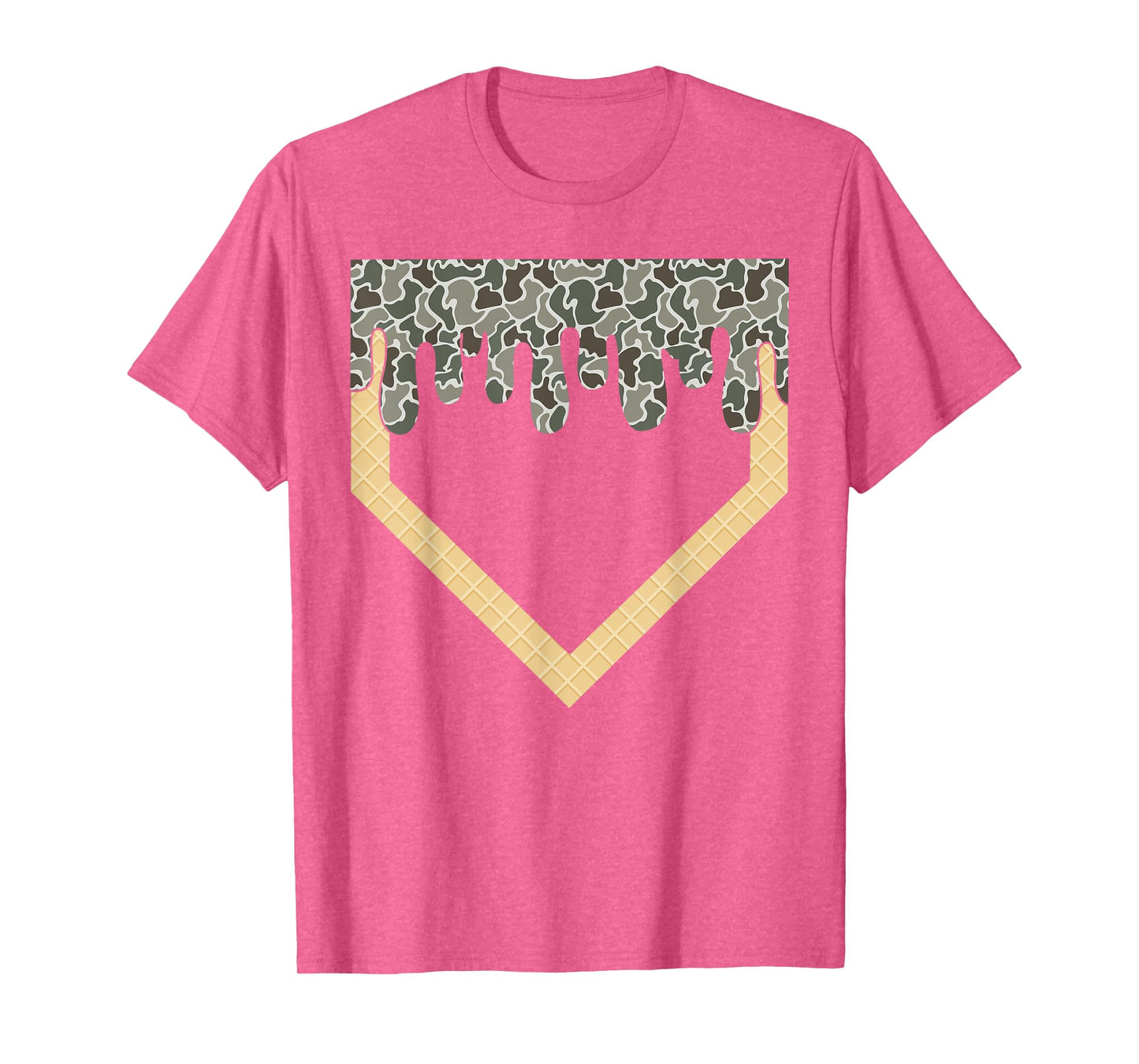Camo Baseball Ice Cream Drip Home Plate Baseball Lifestyle T-Shirt