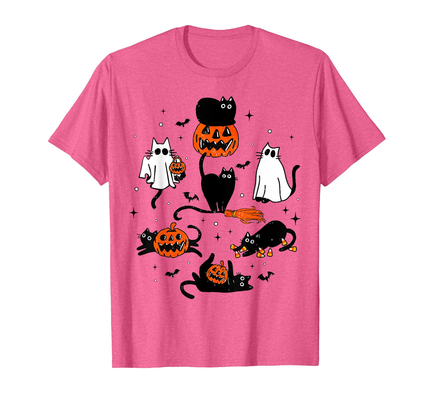 Cute Ghost Black Cat Playing Pumpkin Halloween Costume Men Women Kids T-Shirt