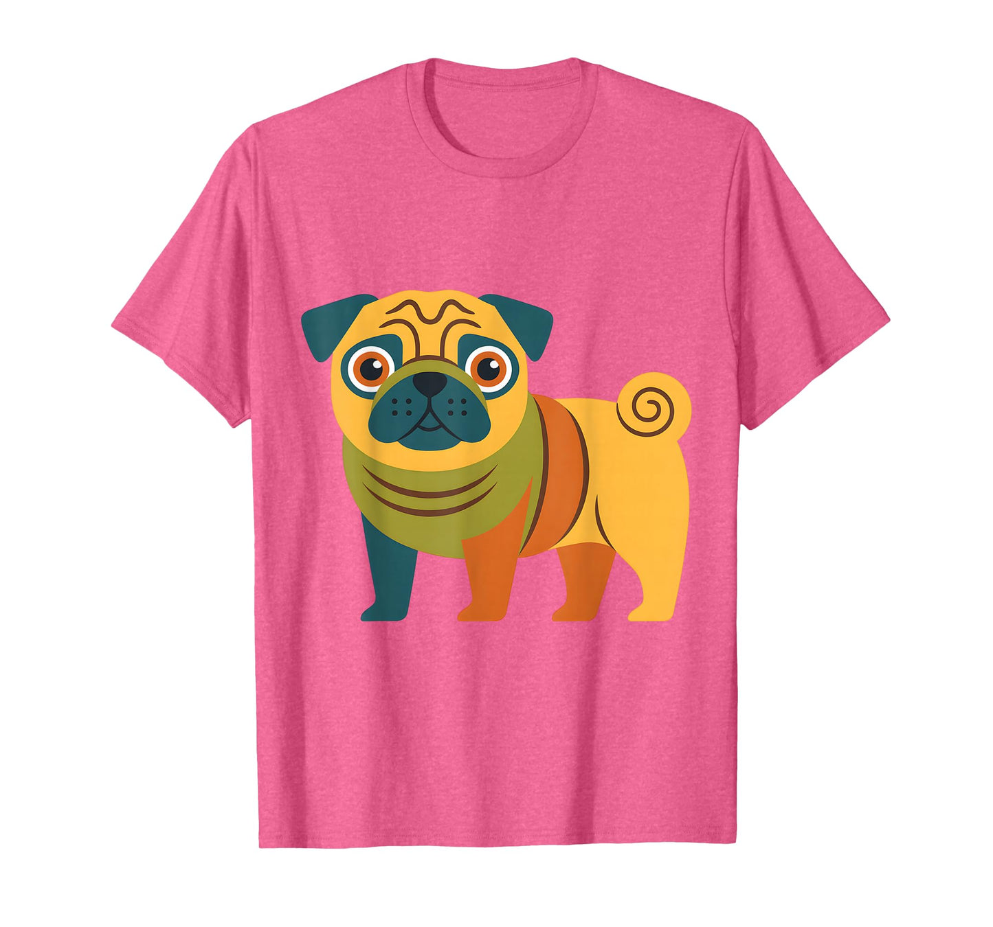 Cute Colorful Pug Illustration Funny Dog Lover Retro Pet Art T-Shirt