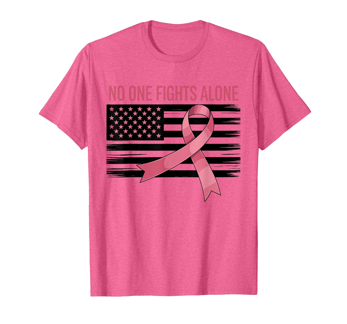 No One Fights Breast Cancer Alone American Flag Pink Ribbon T-Shirt