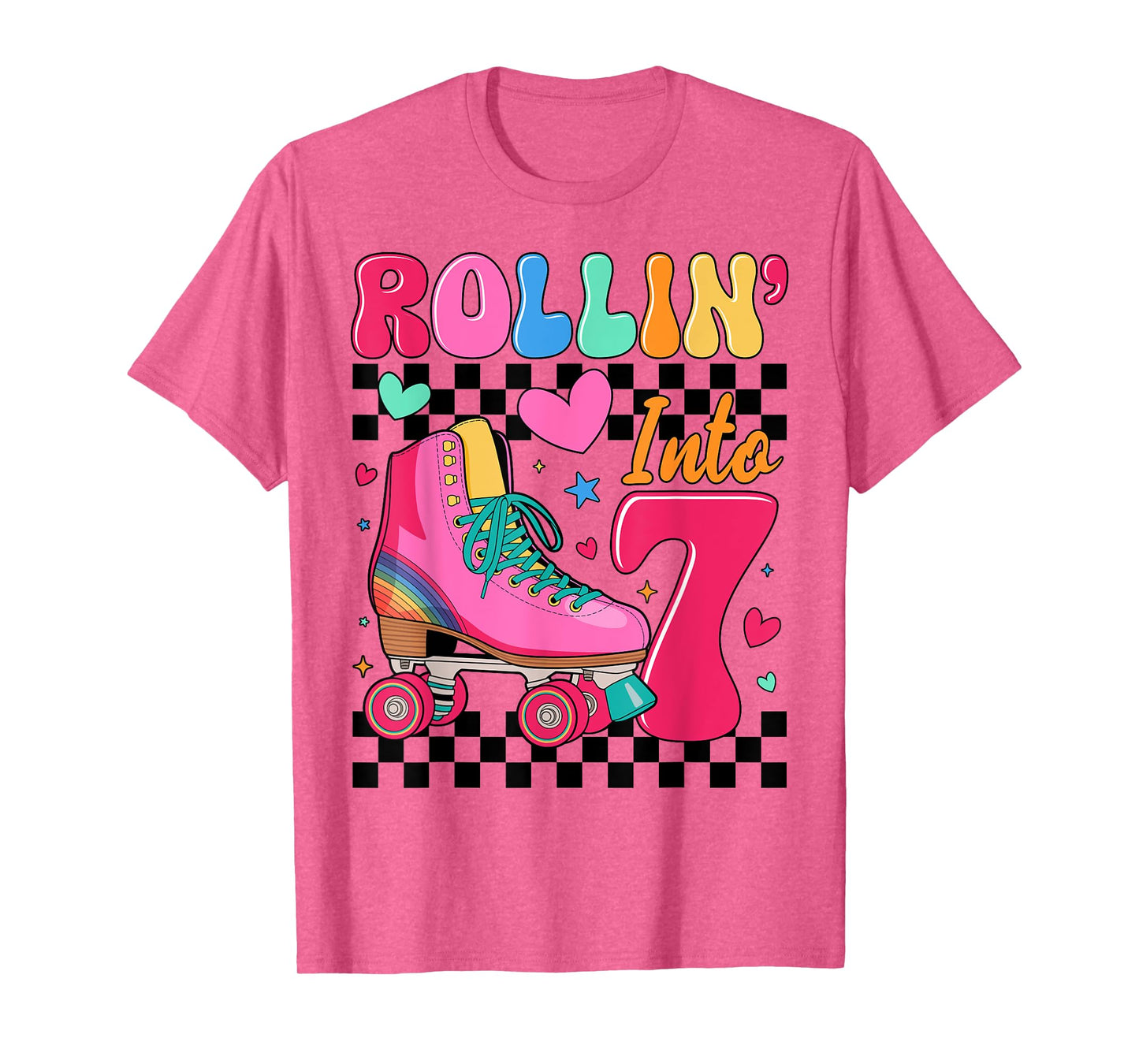 Rolling Into 7 Years Old Roller Skating Girl 7th Birthday T-Shirt