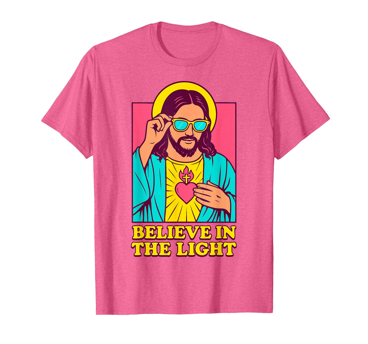 Christian Jesus Believe in The Light Anime Pop Art Pink T-Shirt