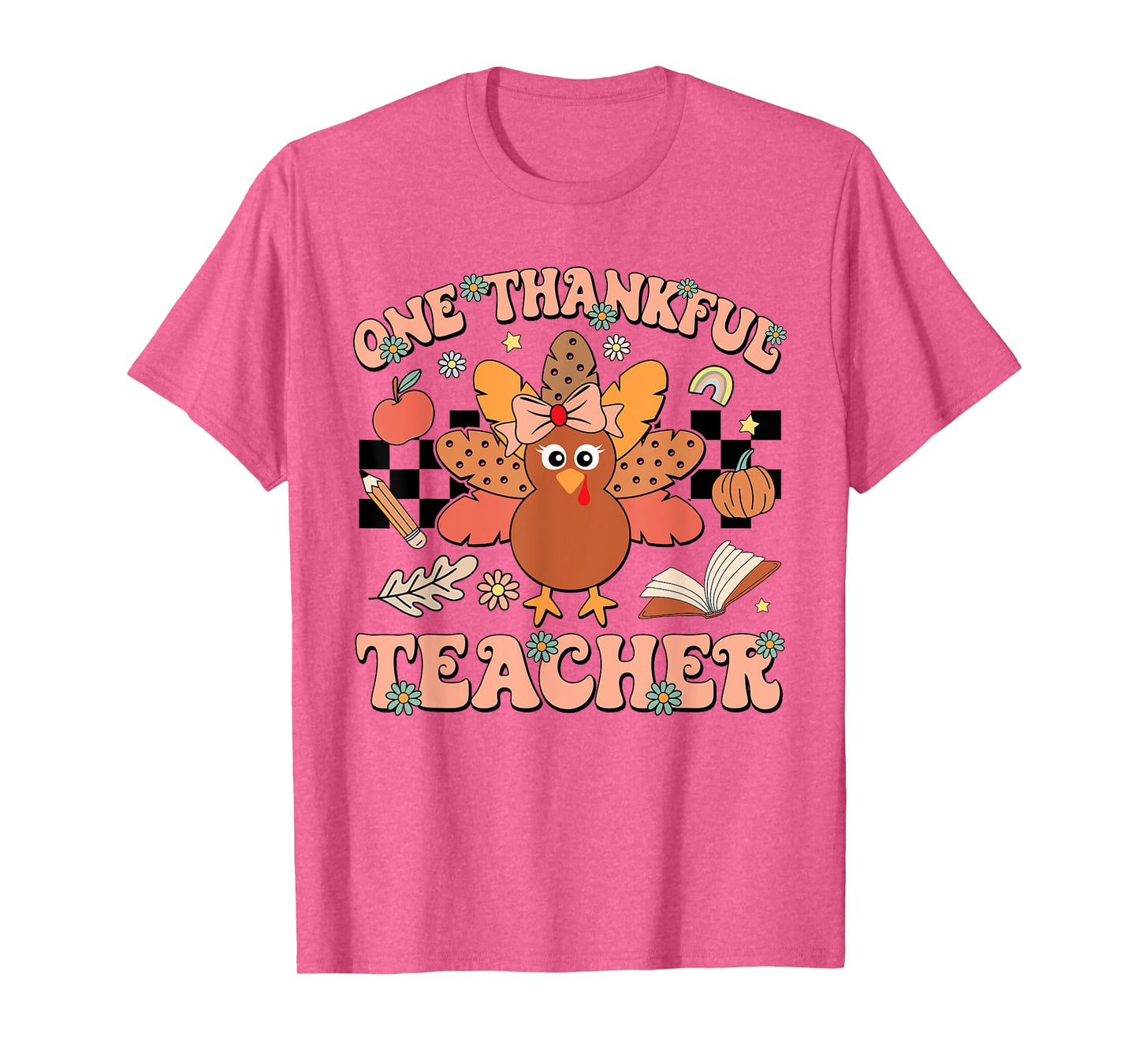 One Thankful Teacher Thanksgiving Retro Groovy Fall Teachers T-Shirt