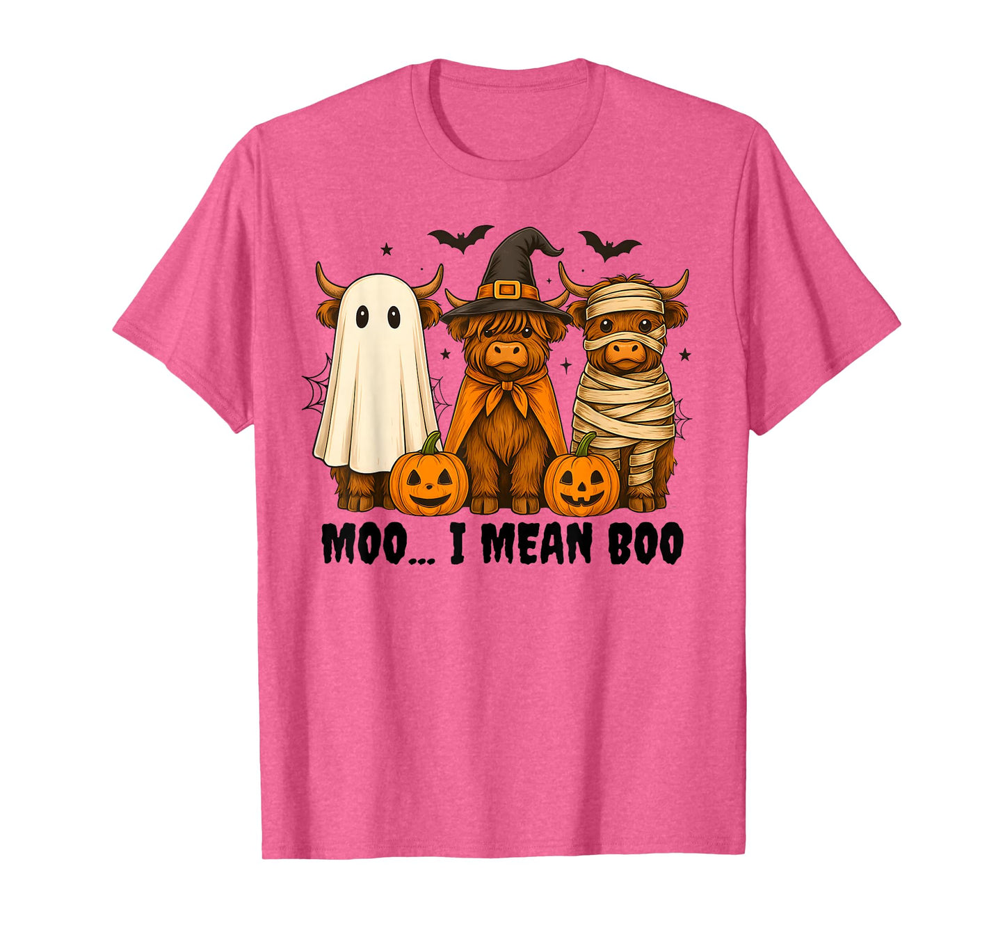 Moo I Mean Boo Funny Highland Cow with Halloween Costume T-Shirt