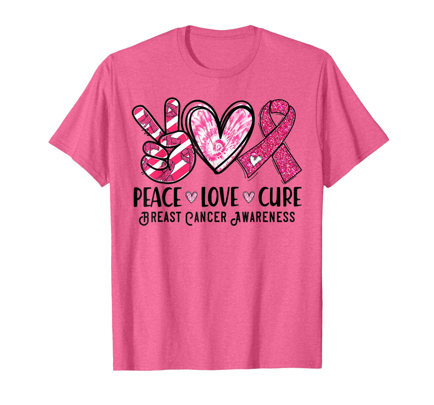 Peace Love Cure Pink Ribbon Breast Cancer Awareness T-Shirt