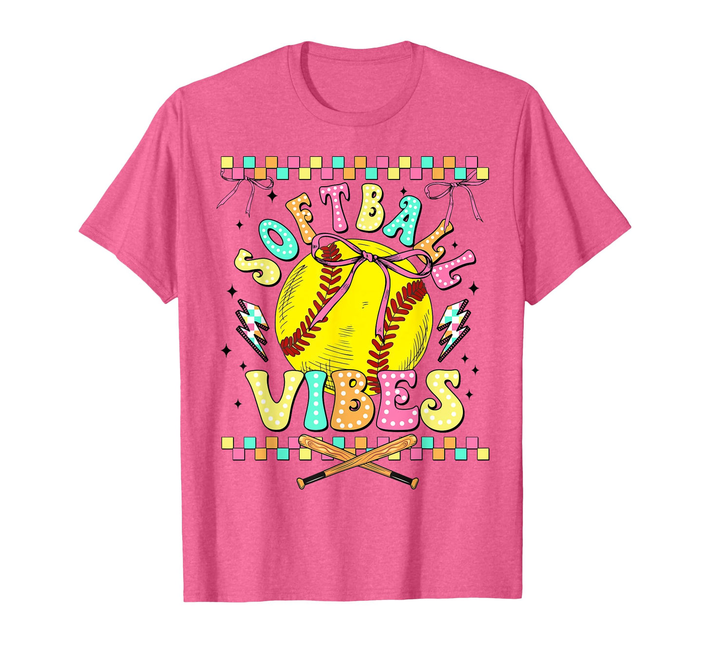 Softball Vibes Softball Retro Groovy Game Day Girls Women T-Shirt