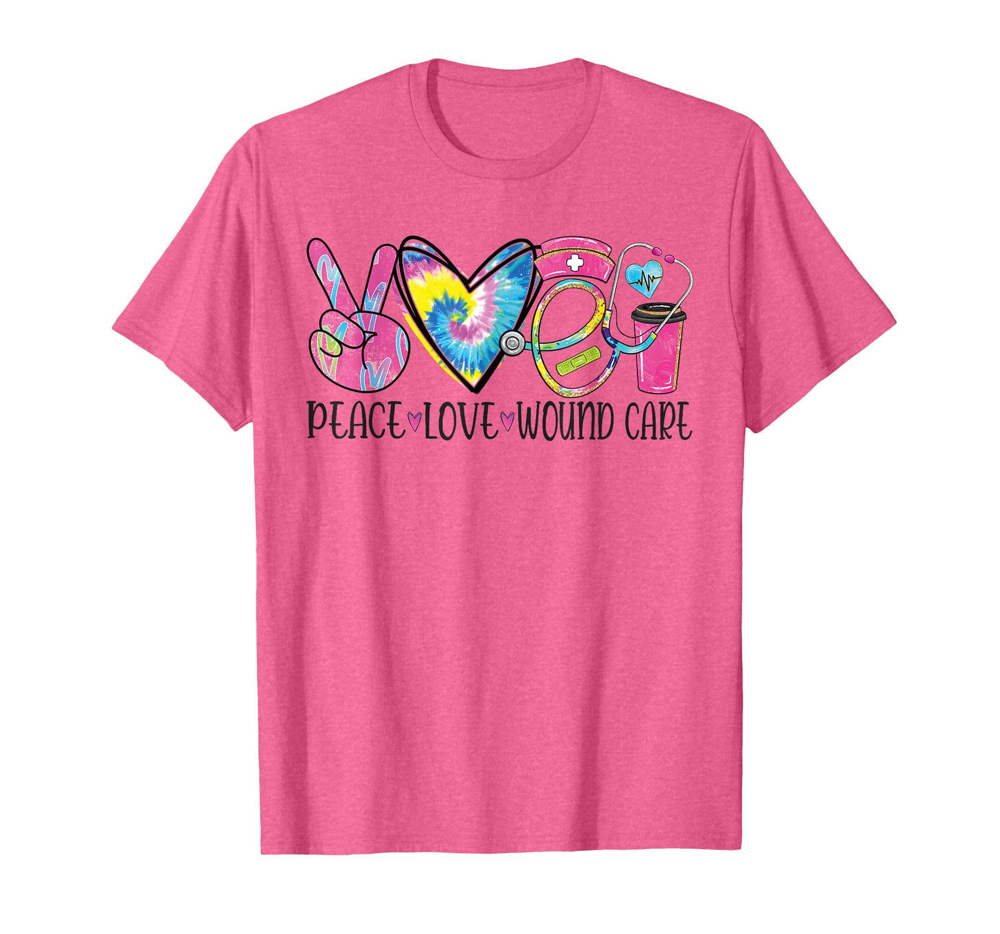 Peace Love Wound Care Nurse Nursing Heart Stethoscope T-Shirt