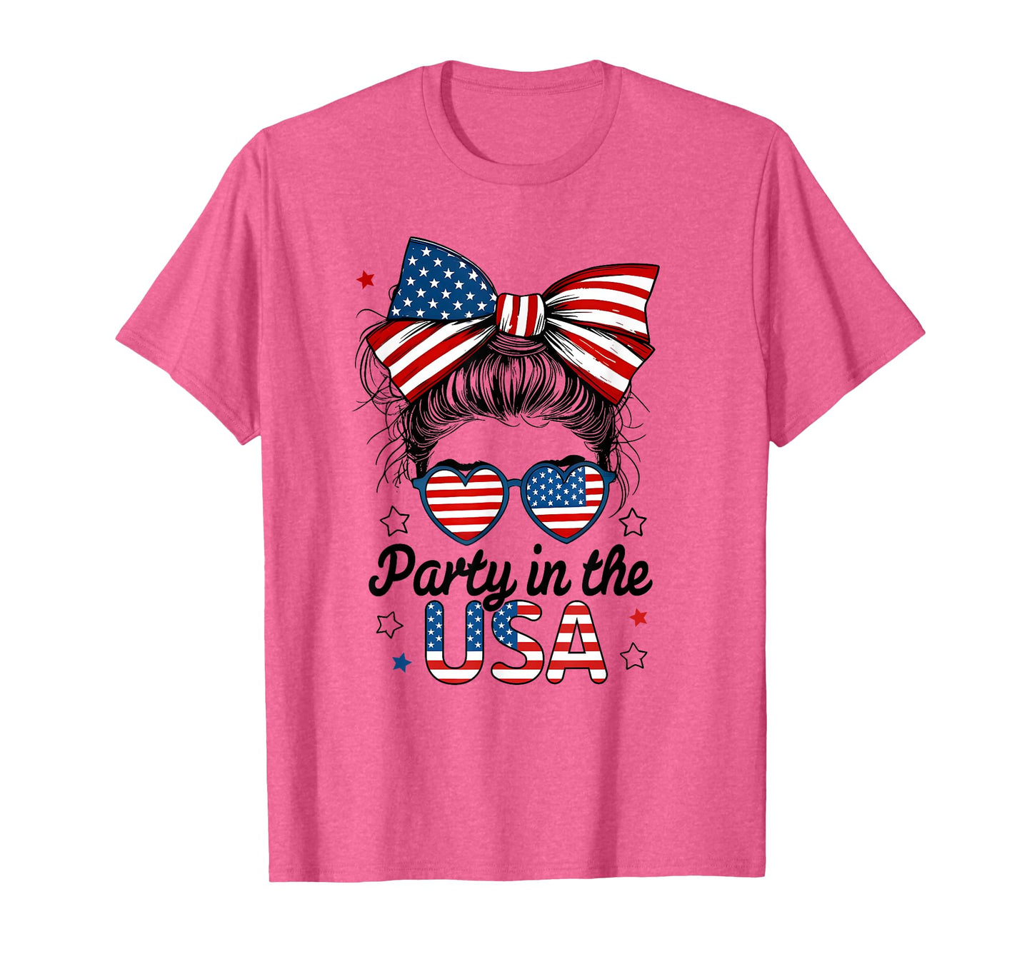 Party In USA Girls 4th of July Shirt Daughter Messy Bun USA T-Shirt