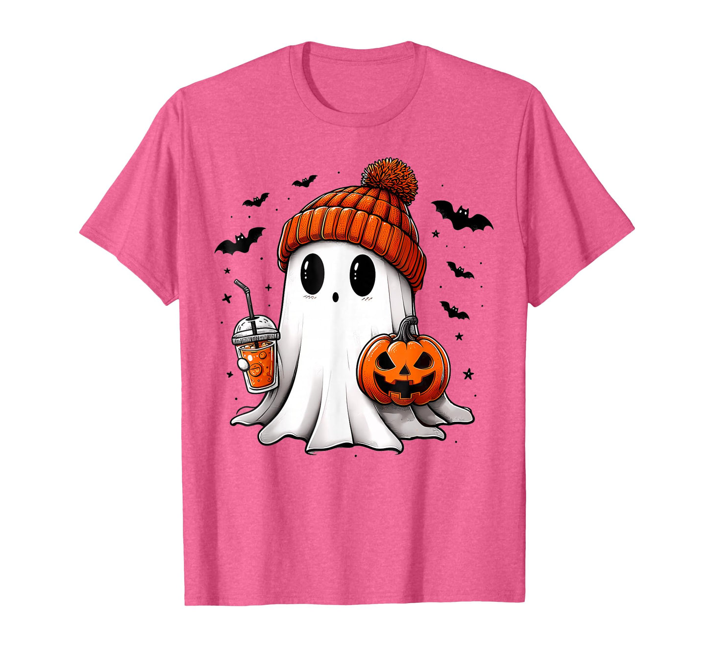 Cute Ghost Drinking Coffee Halloween Ghost Ice Coffee T-Shirt