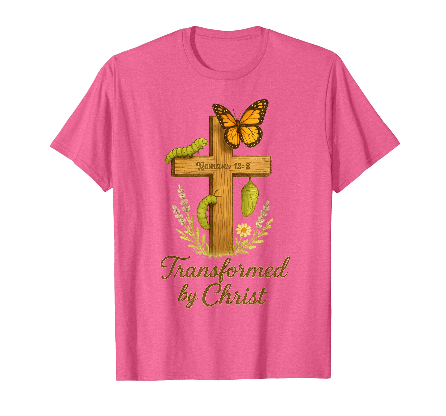 Christian Butterfly Cross Romans 12 2 Bible Verse Entomology T-Shirt
