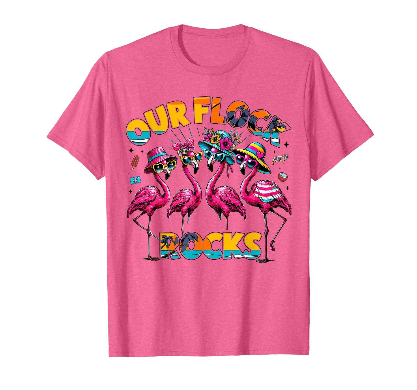 Our Flock Rocks Flamingo Summer Vacation Family Matching T-Shirt