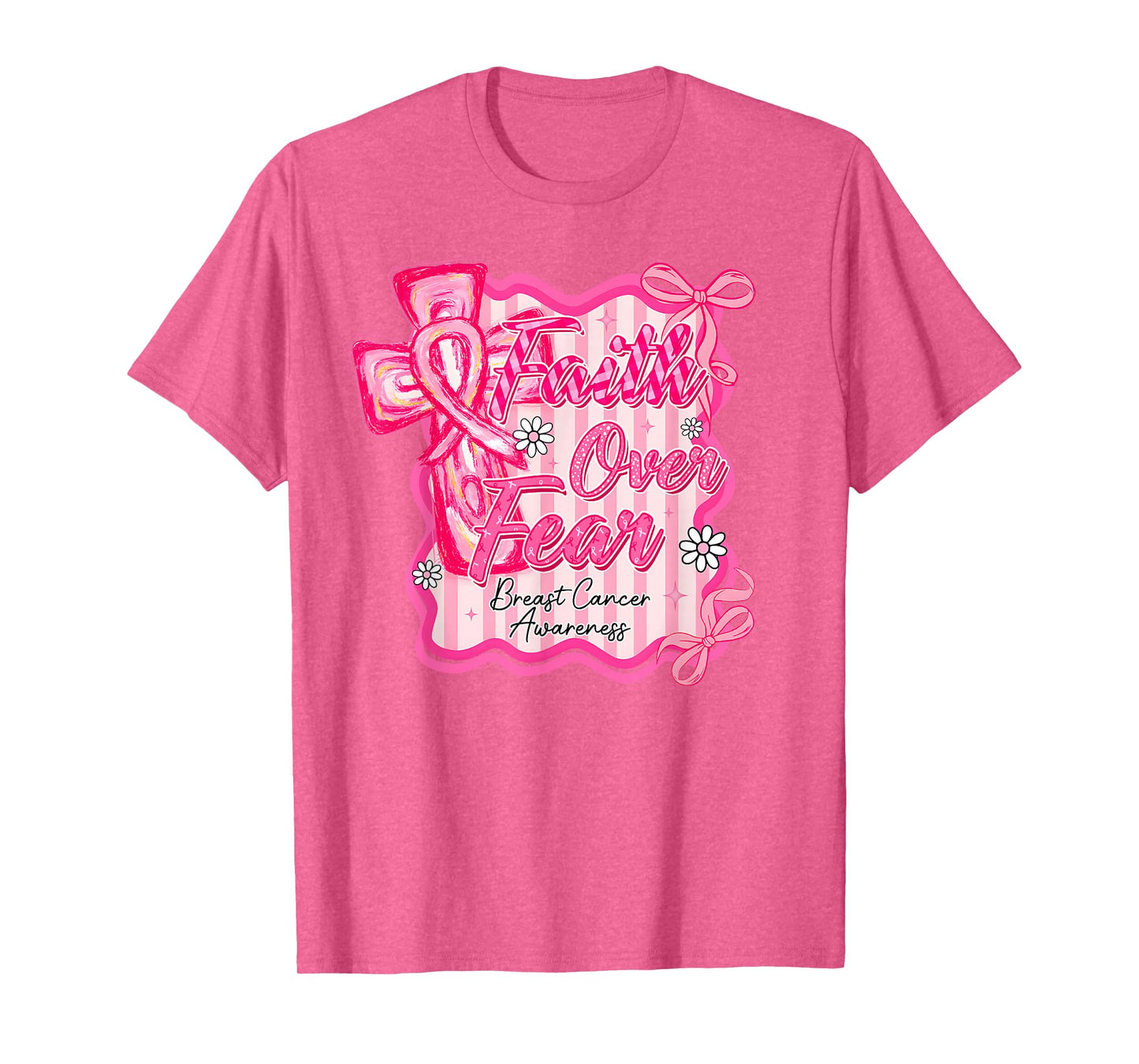 Preppy Breast Cancer Faith Over Fear Coquette Women Girls T-Shirt