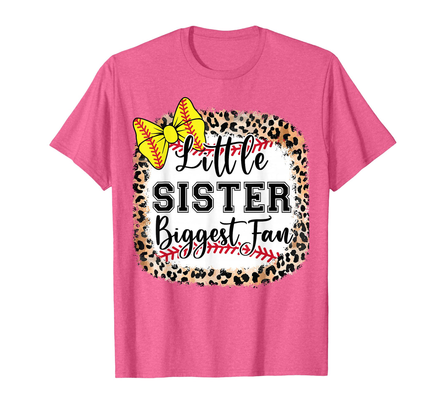 Little Sister Biggest Fan Softball Bow Catcher Teen Girl Mom T-Shirt