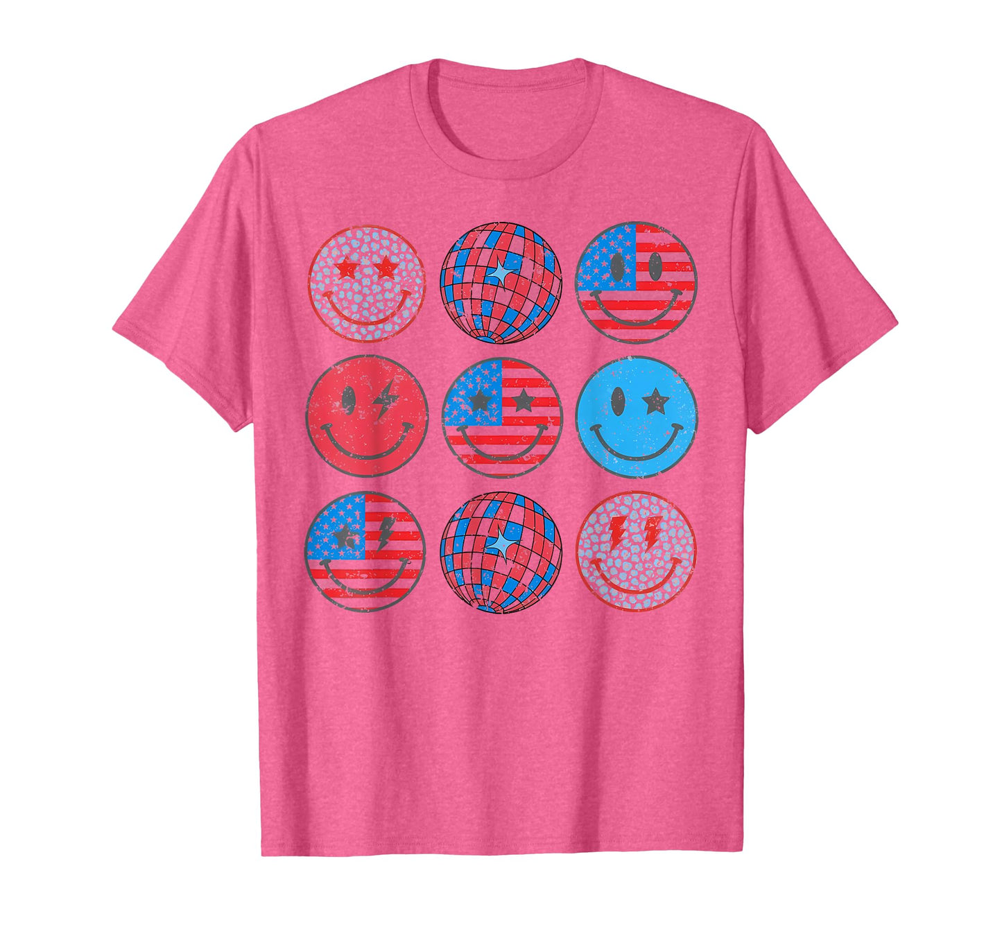 Happy 4th Of July Groovy Smile Face Red White Blue USA Flag T-Shirt for Women Kids Men