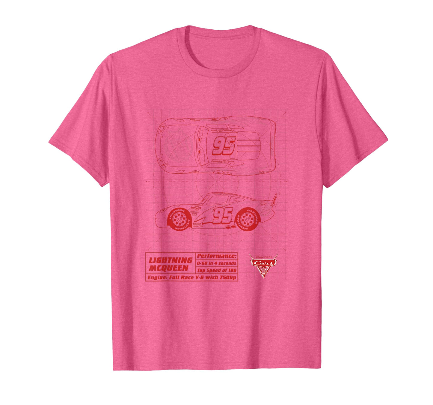 Disney Pixar Cars Lightning McQueen Red Blueprint T-Shirt
