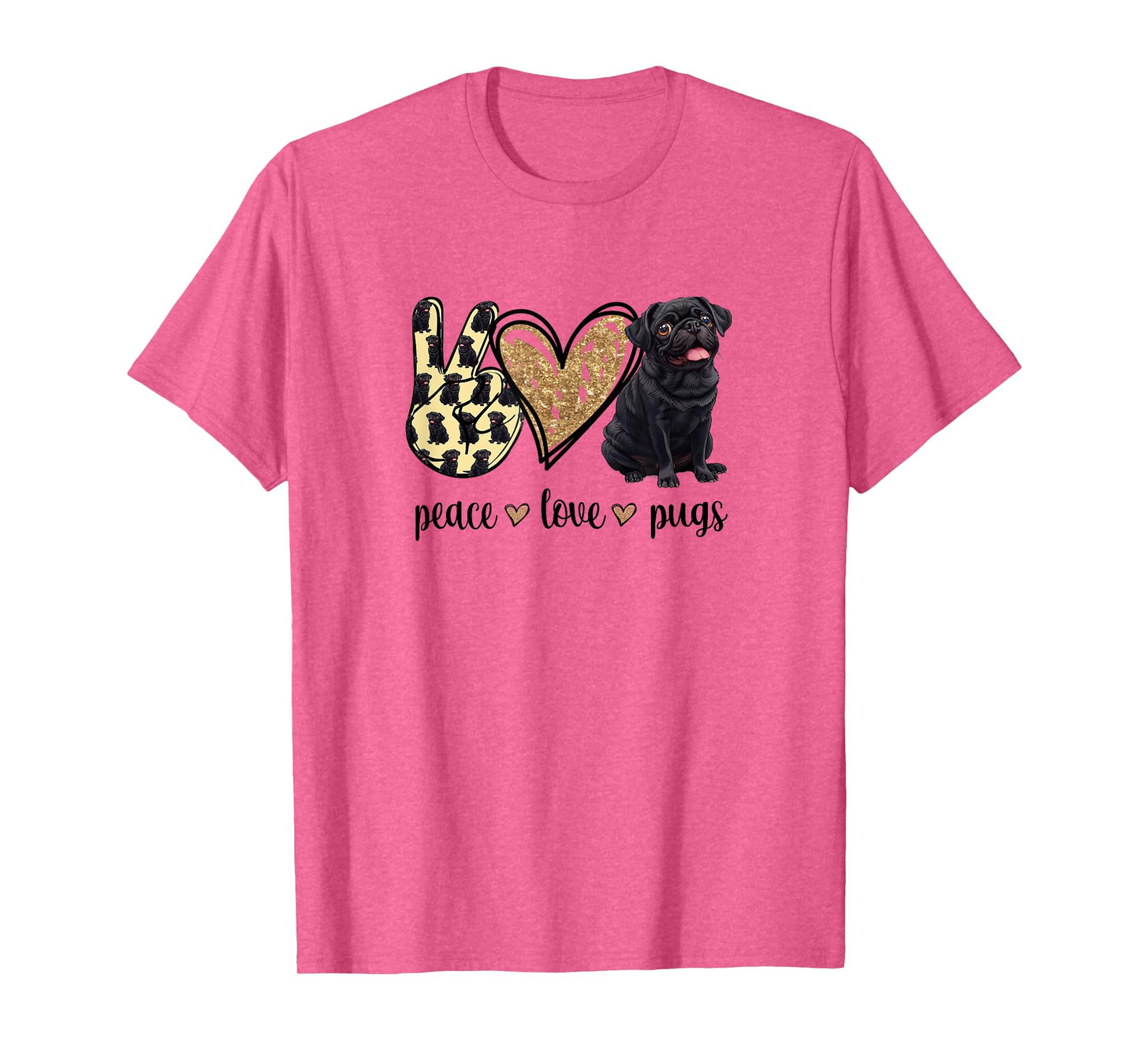 Funny Womens Peace Love Black Pug Lover T-Shirt