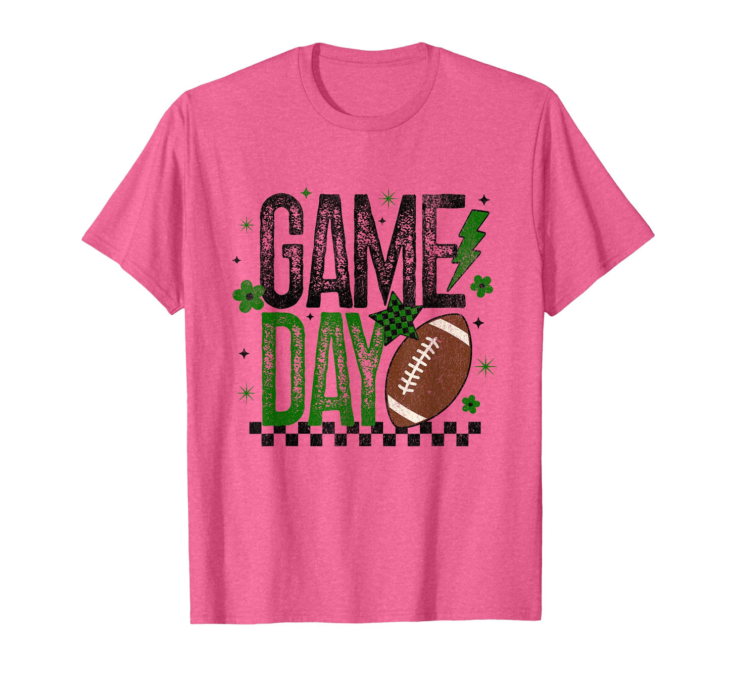 Game Day Retro Football Season Green & Black Lightning Bolt T-Shirt