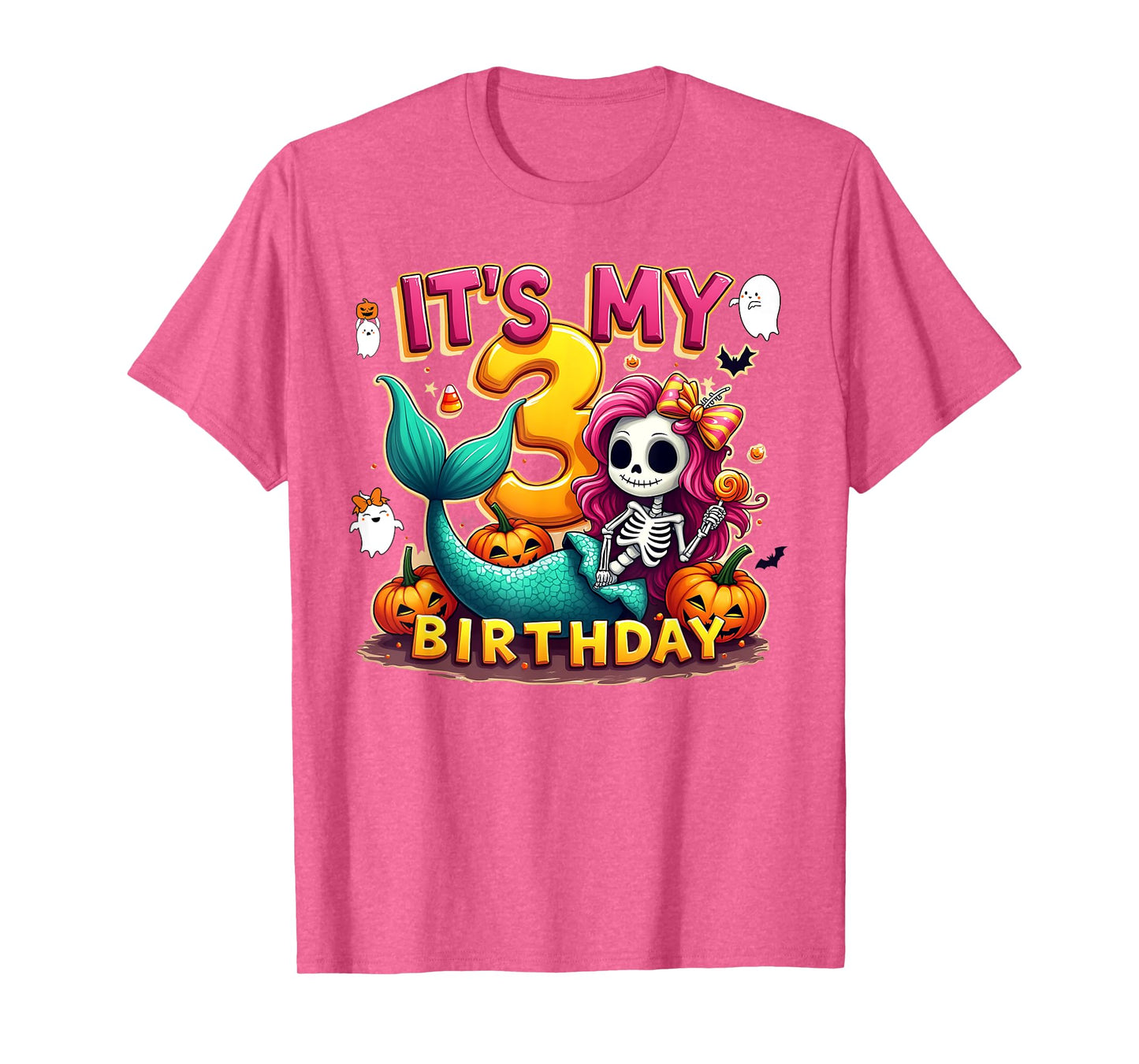Kids It's My 3rd Birthday Girl Halloween Mermaid Skeleton T-Shirt