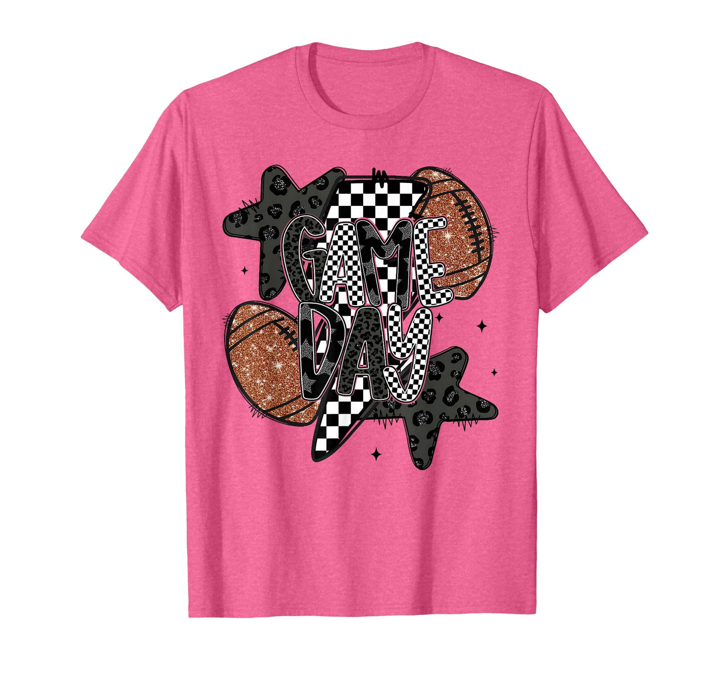 Retro Football Game Day Checkered Leopard Football Mama Mom T-Shirt