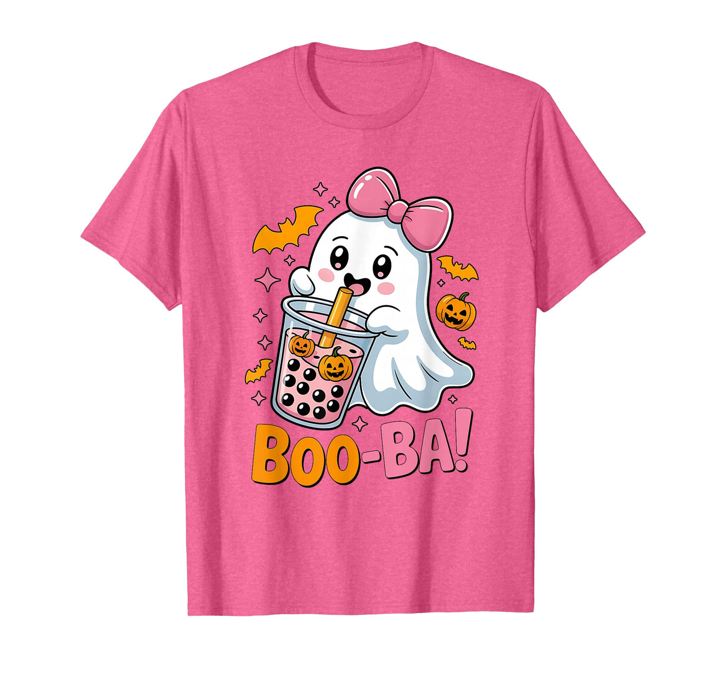 Kawaii Boba Cute Boo Ghost Halloween Girl Women Coquette Bow T-Shirt