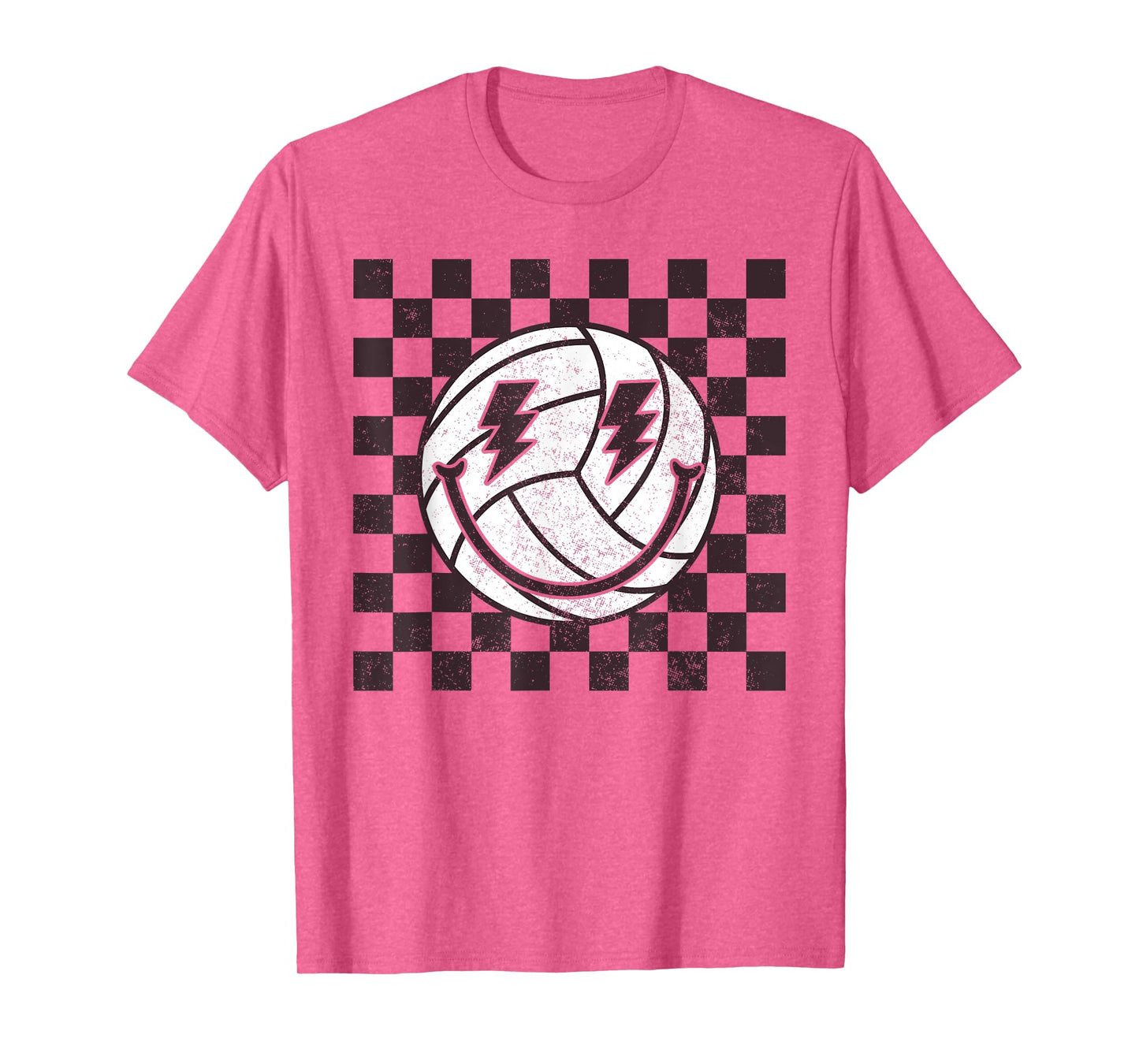 Checkered Volleyball Smile Face Lightning Bolt T-Shirt