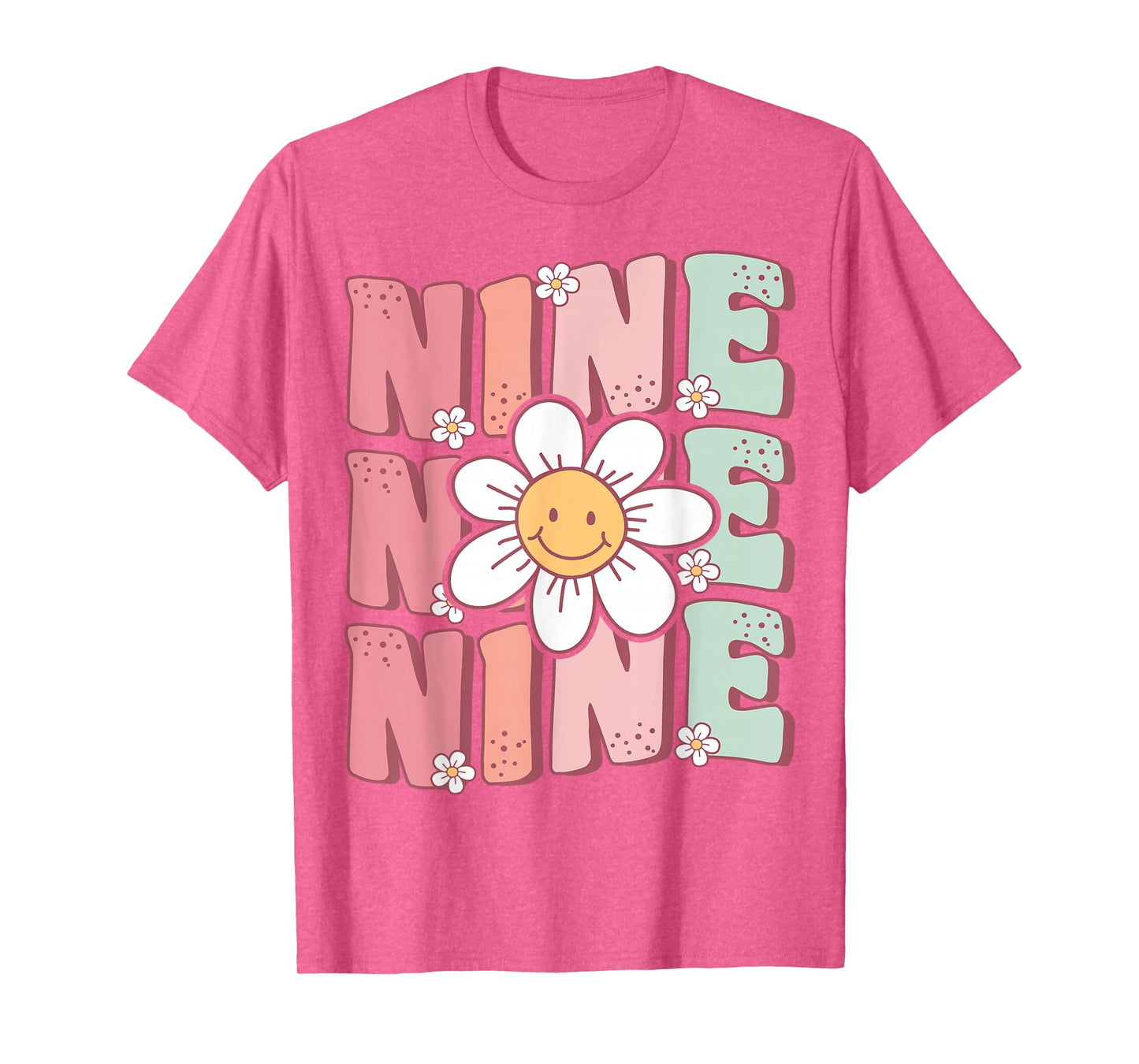 Cute Groovy 9th Birthday Party Daisy Flower Nine Year Old T-Shirt