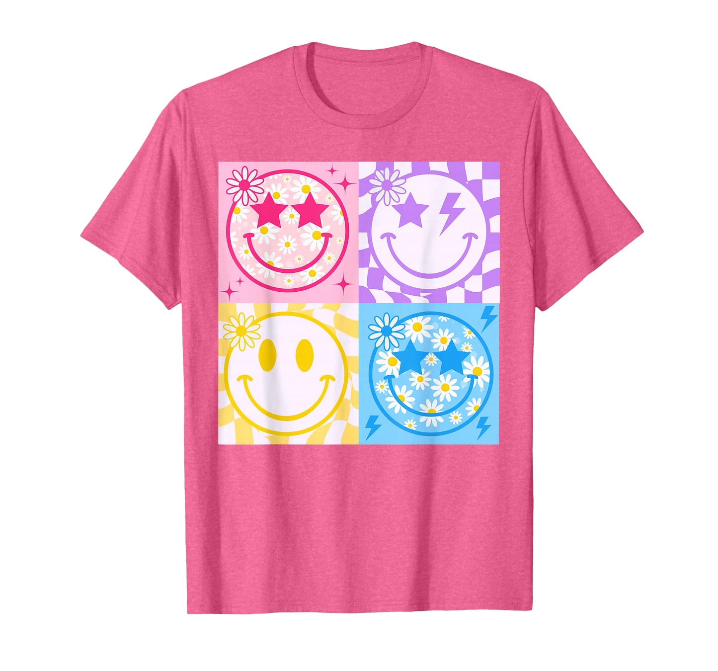 Happy Face Smile Checkered Pattern Retro Vibes Trendy Funny T-Shirt